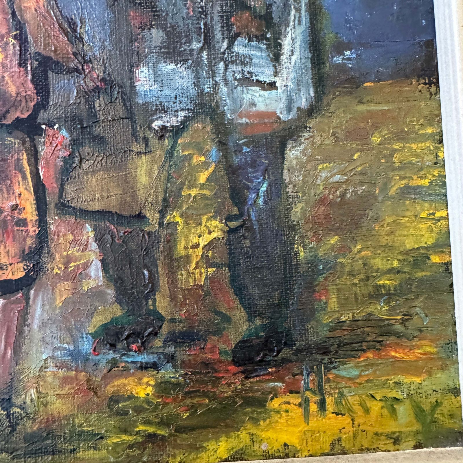 Streetlight Stories. Vintage Swedish Oil Painting. photo Art