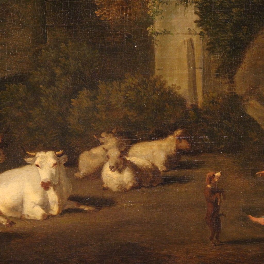 4100.0 Great 17th Century Italian Painting, Bucolic Landscape With Ruins photo