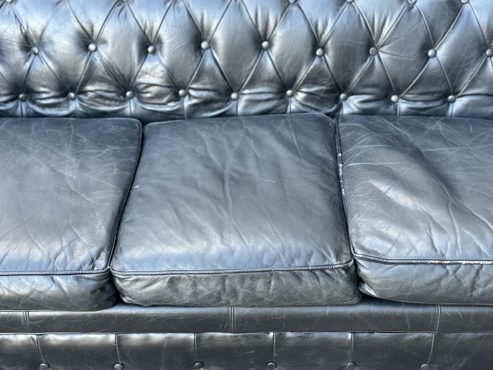 Three Seater Black Leather Chesterfield Sofa photo for sale