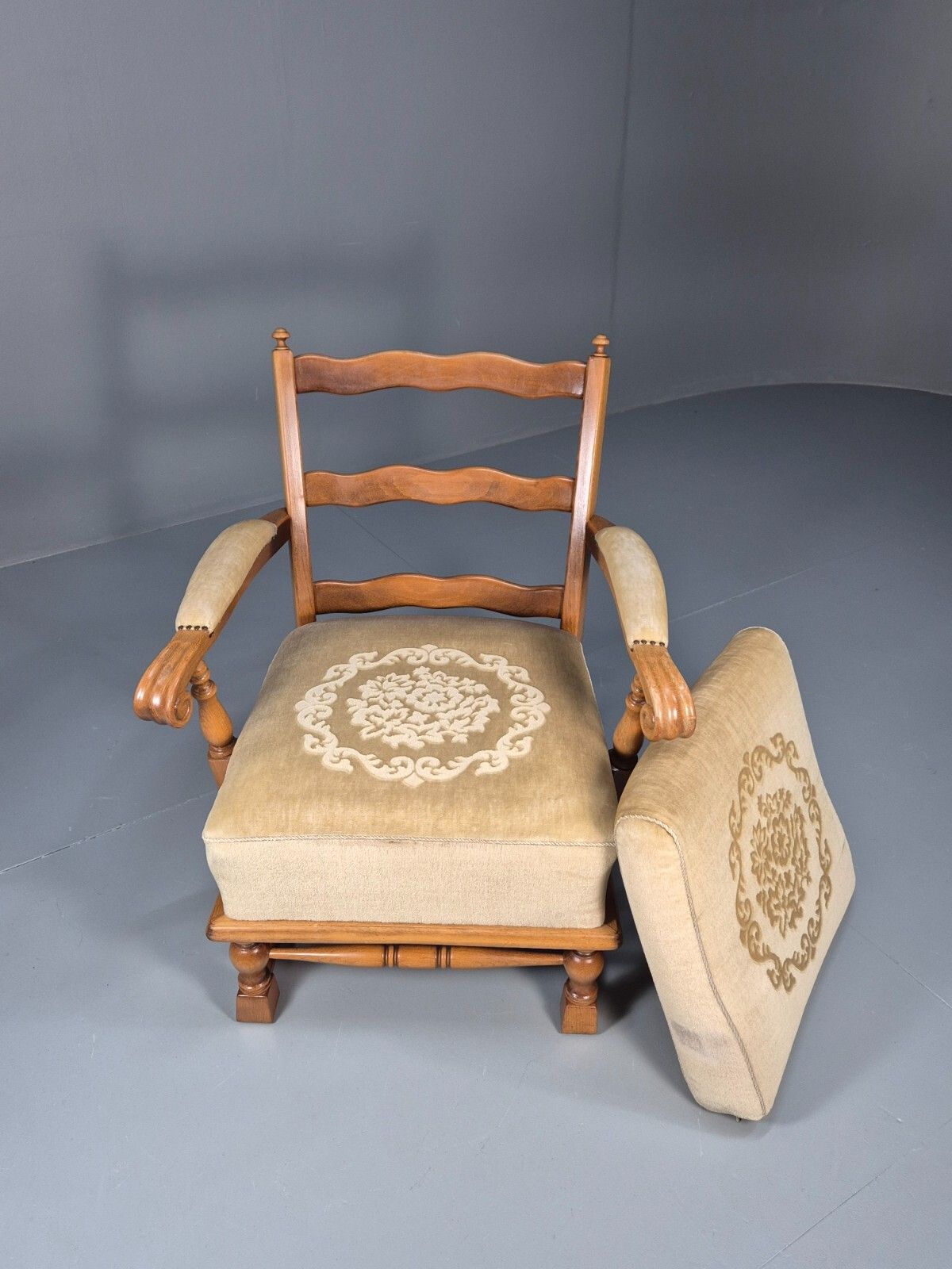 Vintage Danish Oak Frame 1970s Lounge Chair Gold Floral Upholstery Eb9658 Vclo photo buy