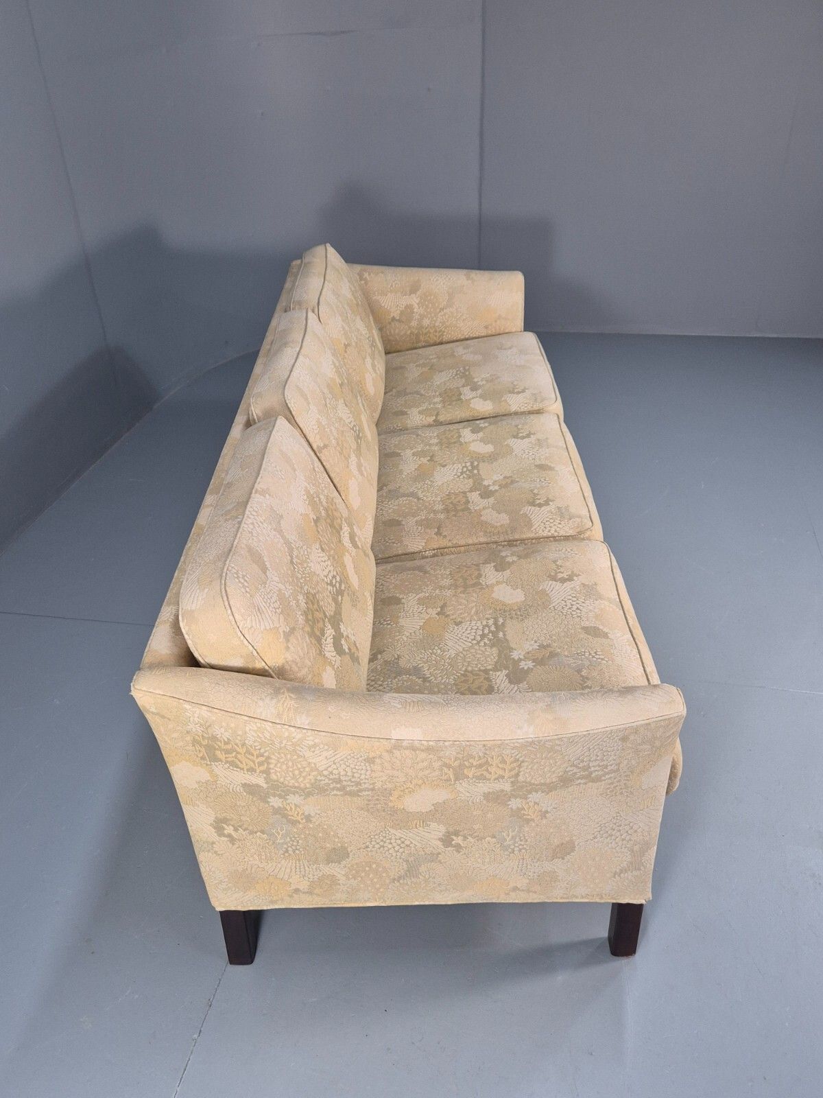 photo vintage Vintage Danish 3 Seat Sofa Mid Century Shape Floral Cream Cotton 70s Eb9579 M3ss