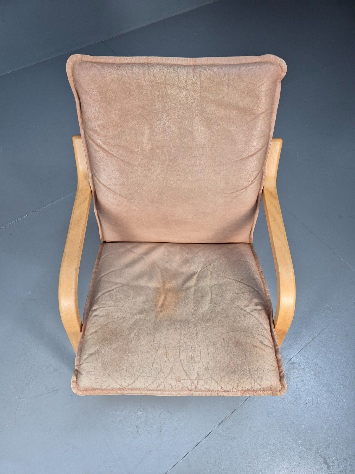 Vintage Stouby  Tan Leather And Bentwood Lounge Chair 1980s Retro Eb9293 Mben photo for sale