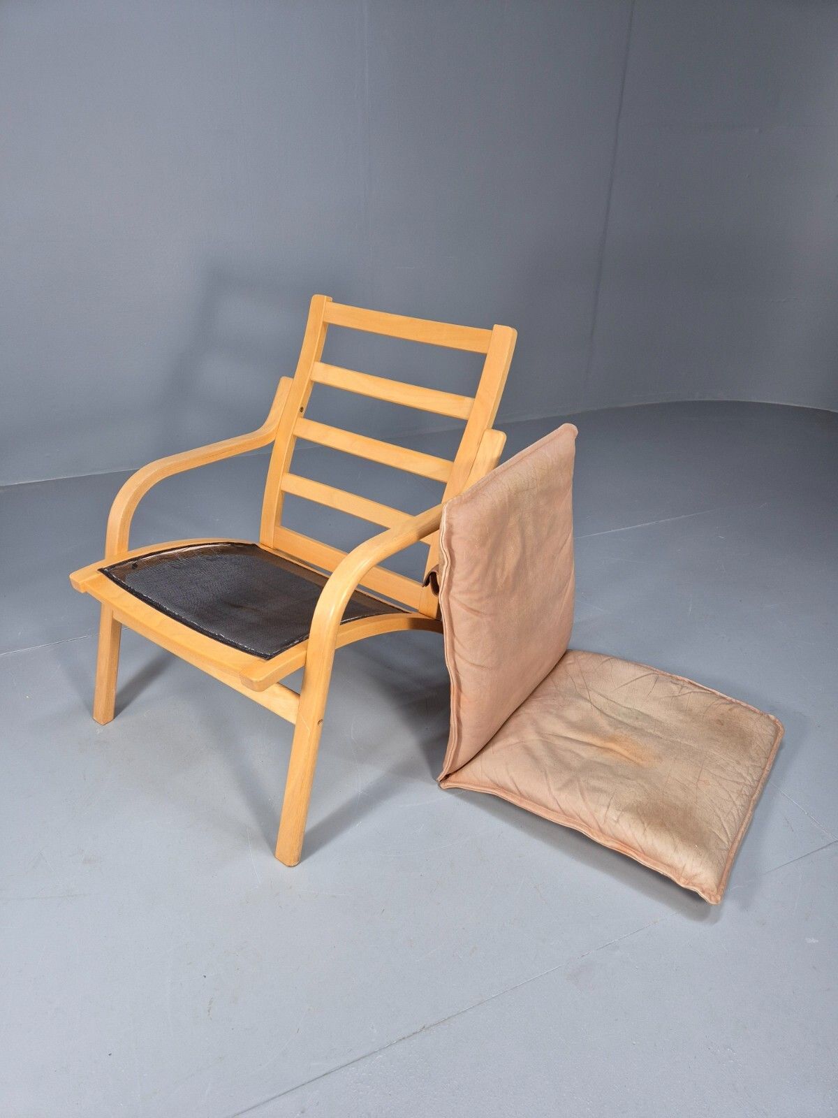 photo buy Vintage Stouby  Tan Leather And Bentwood Lounge Chair 1980s Retro Eb9293 Mben