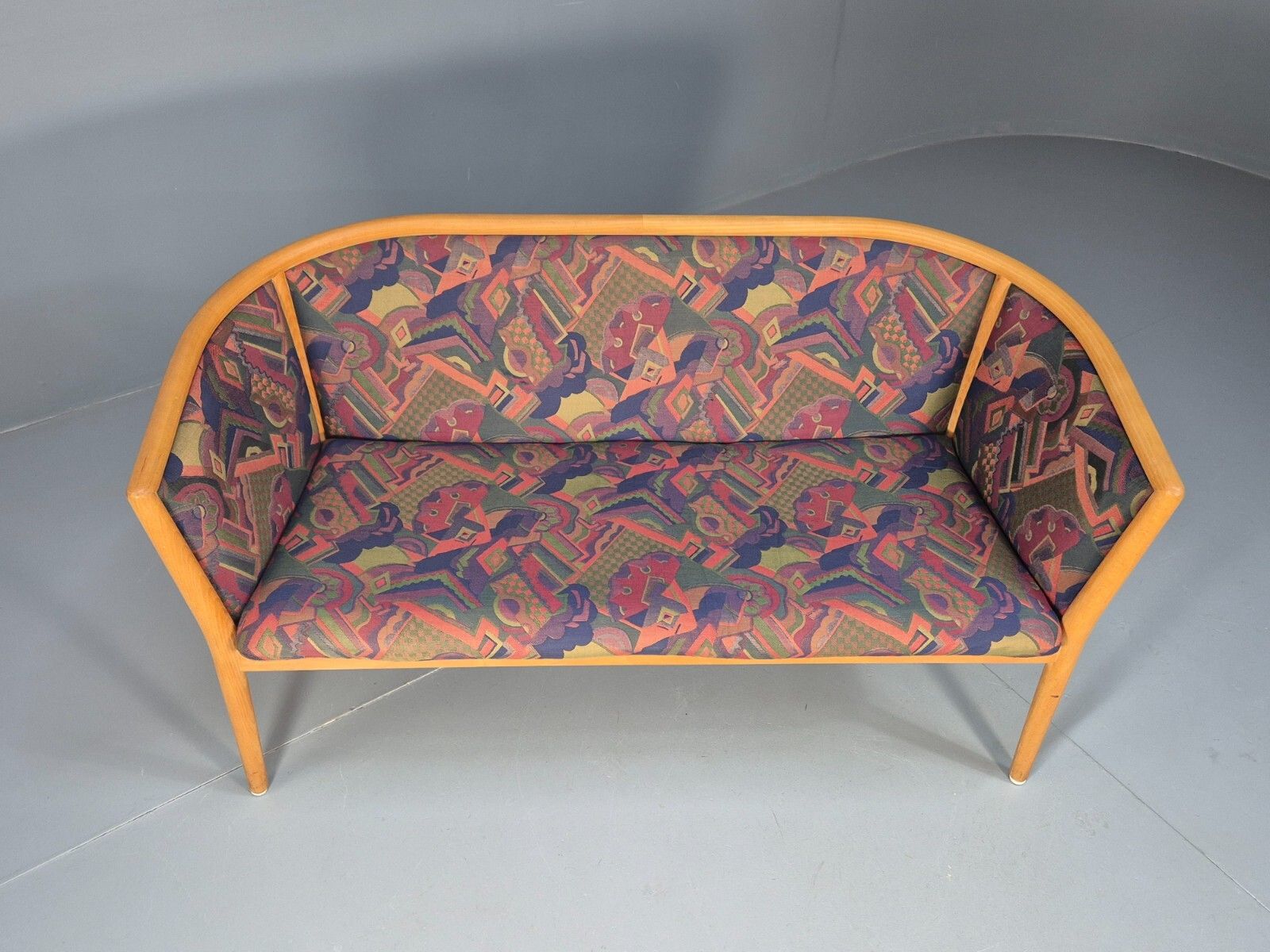 Vintage 2 Seater Sofa Curved Beech Frame Multicoloured 1980s Danish Eb9290 M2ss photo Furniture