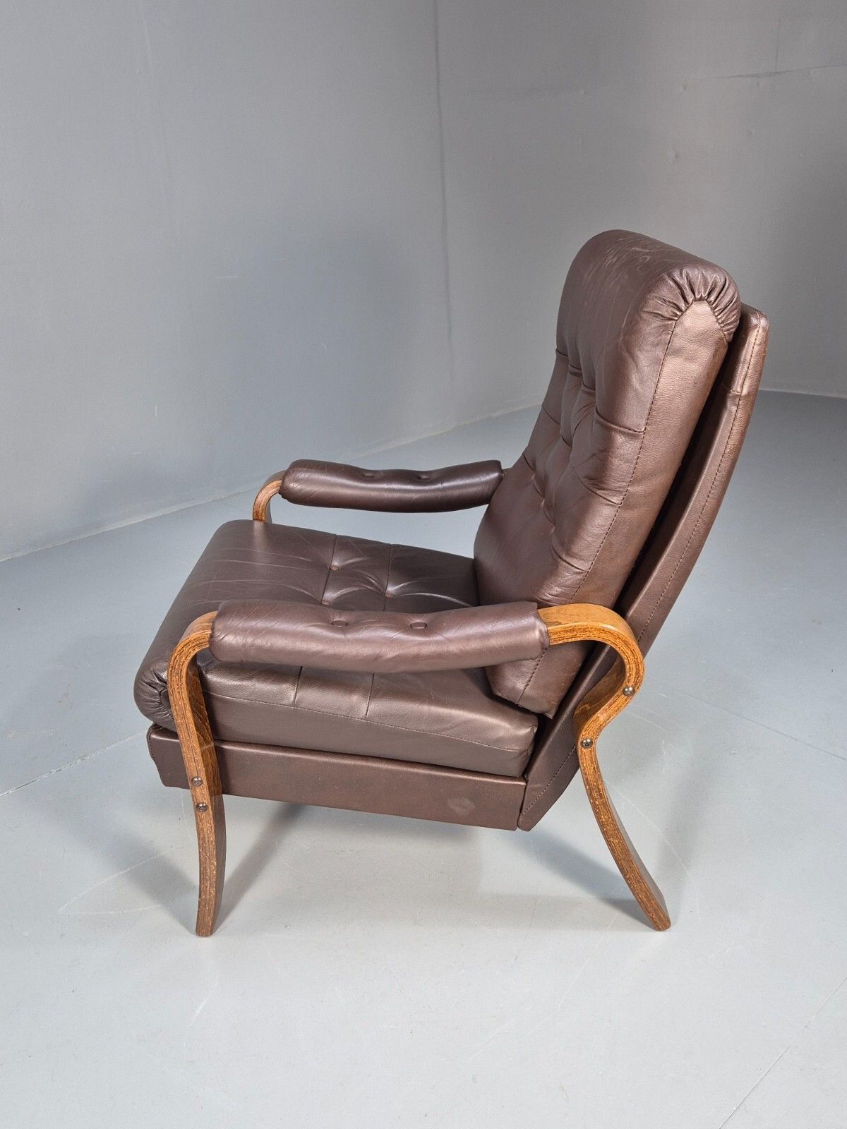 photo buy Vintage Danish Brown Leather Lounge Chair Bentwood Frame 1970s Retro Eb9287 Mben