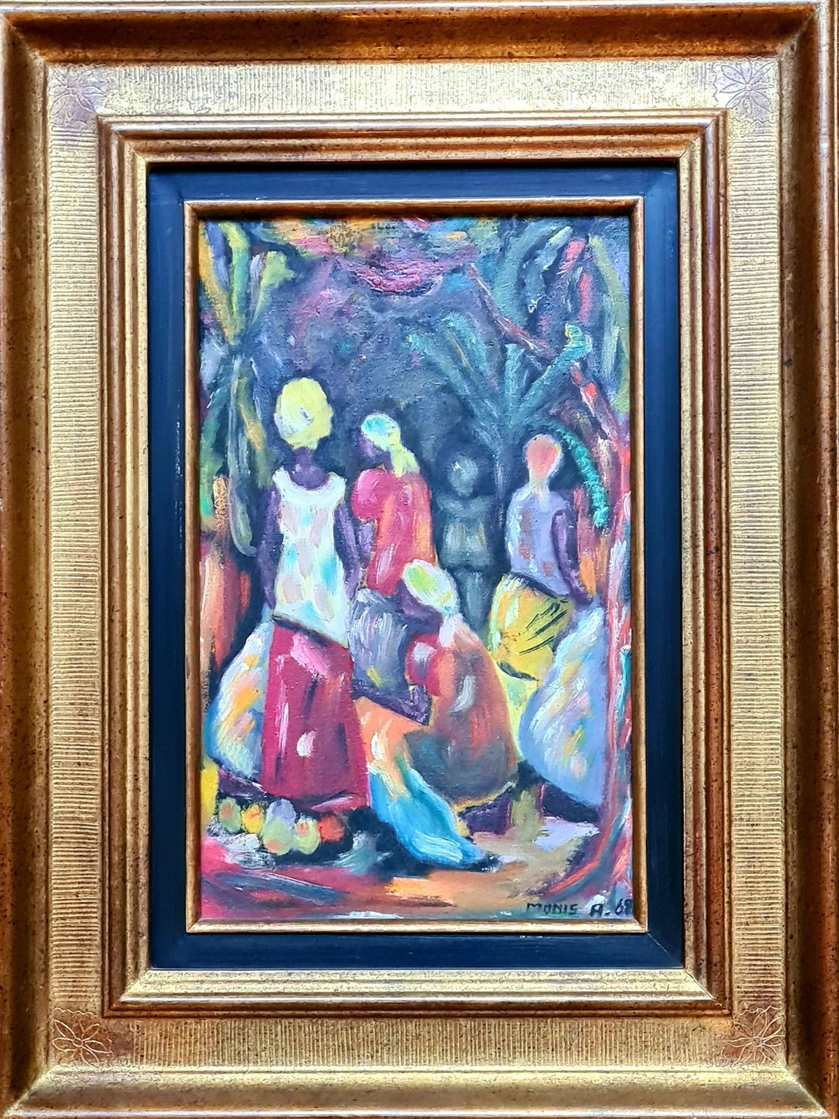 Colourful Expressionist Fauvist Market Scene From 1968 By A Monis