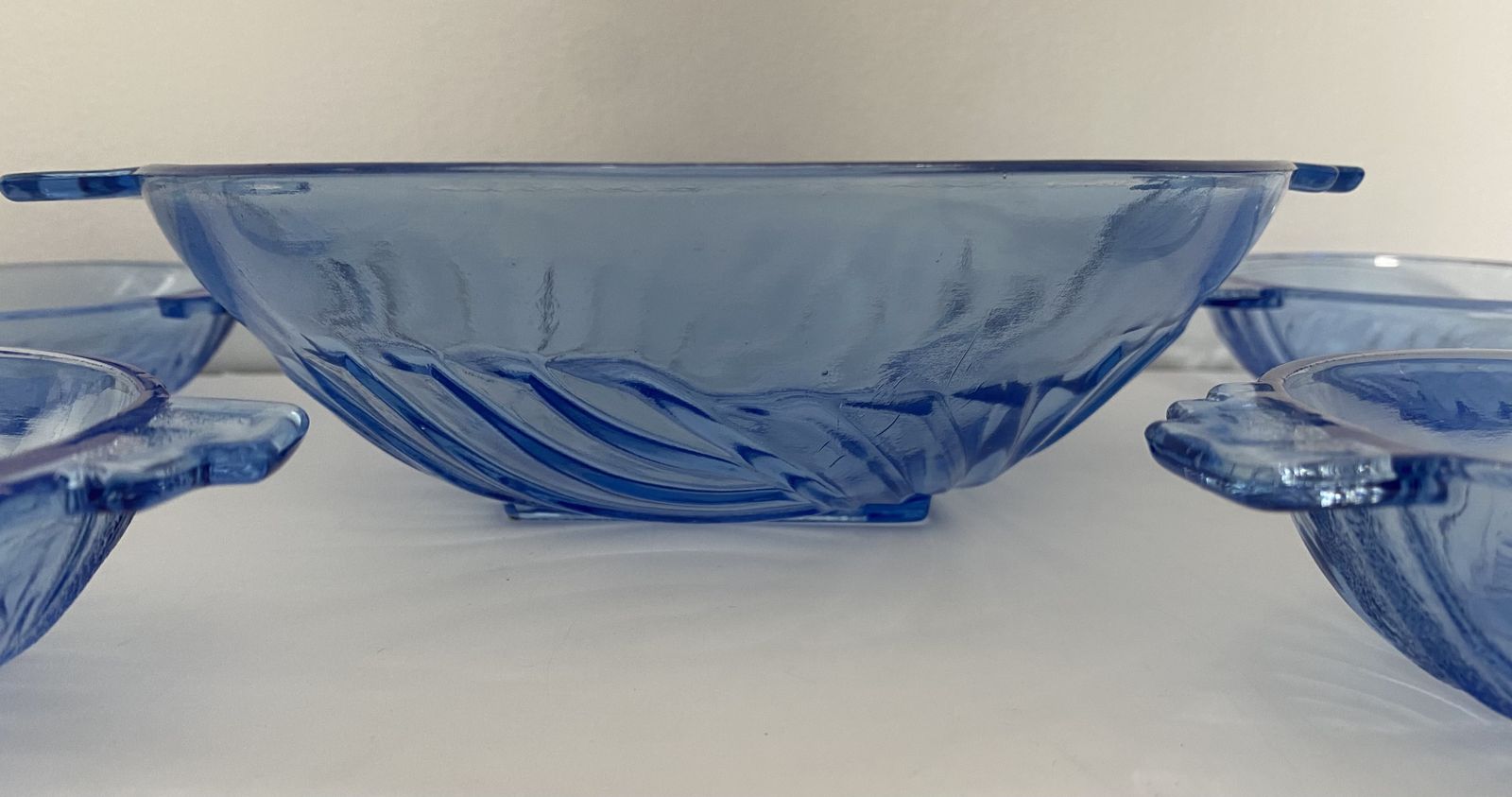 Art Deco, Cobalt Blue, Dessert Bowl Set By Stolle Nieman, Poland. 1930’s photo vintage