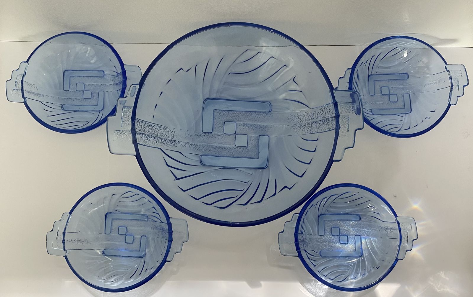 Art Deco, Cobalt Blue, Dessert Bowl Set By Stolle Nieman, Poland. 1930’s