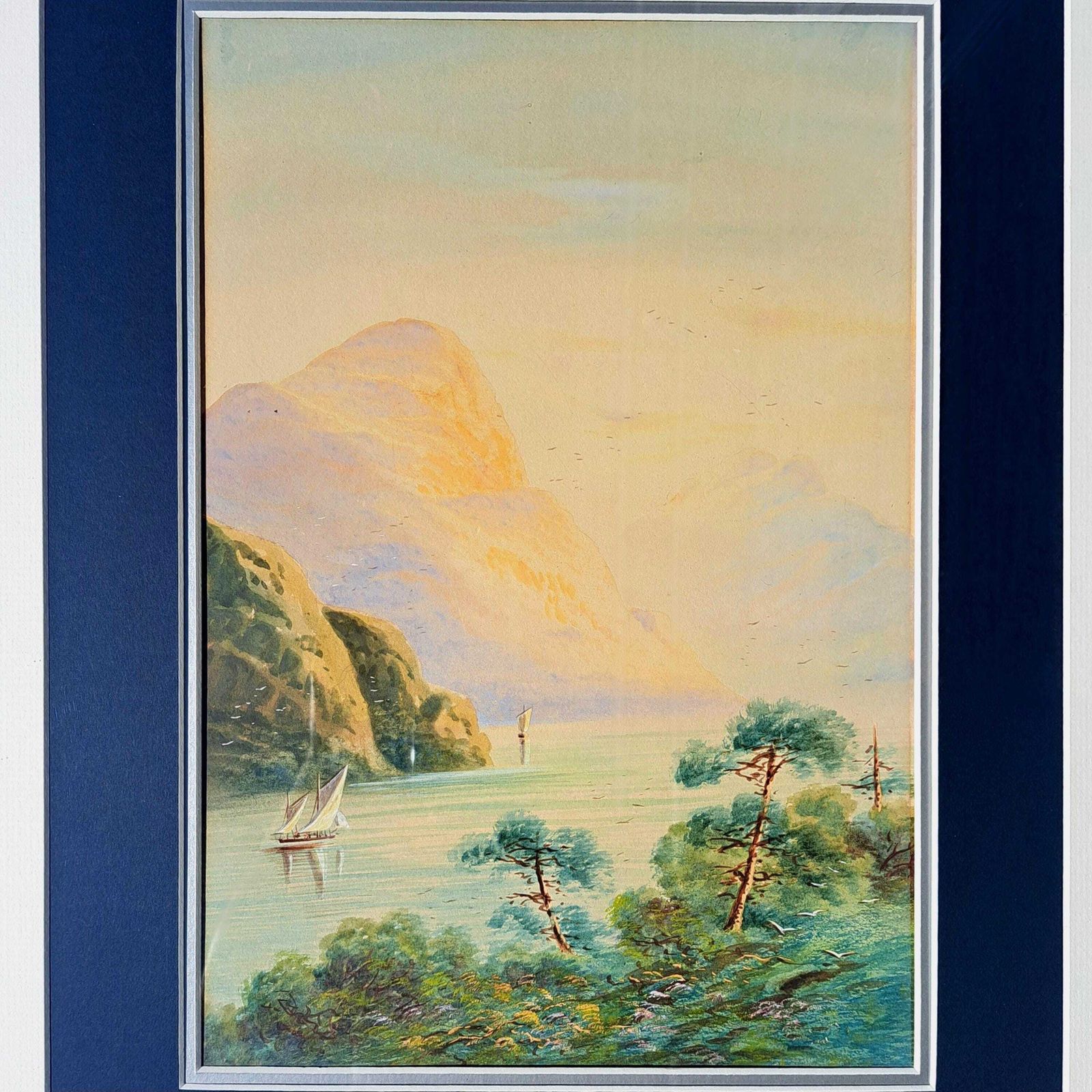 Antique 19th C Watercolour | Italian Lake Landscape | Att. Charles Rowbotham |  Framed photo for sale