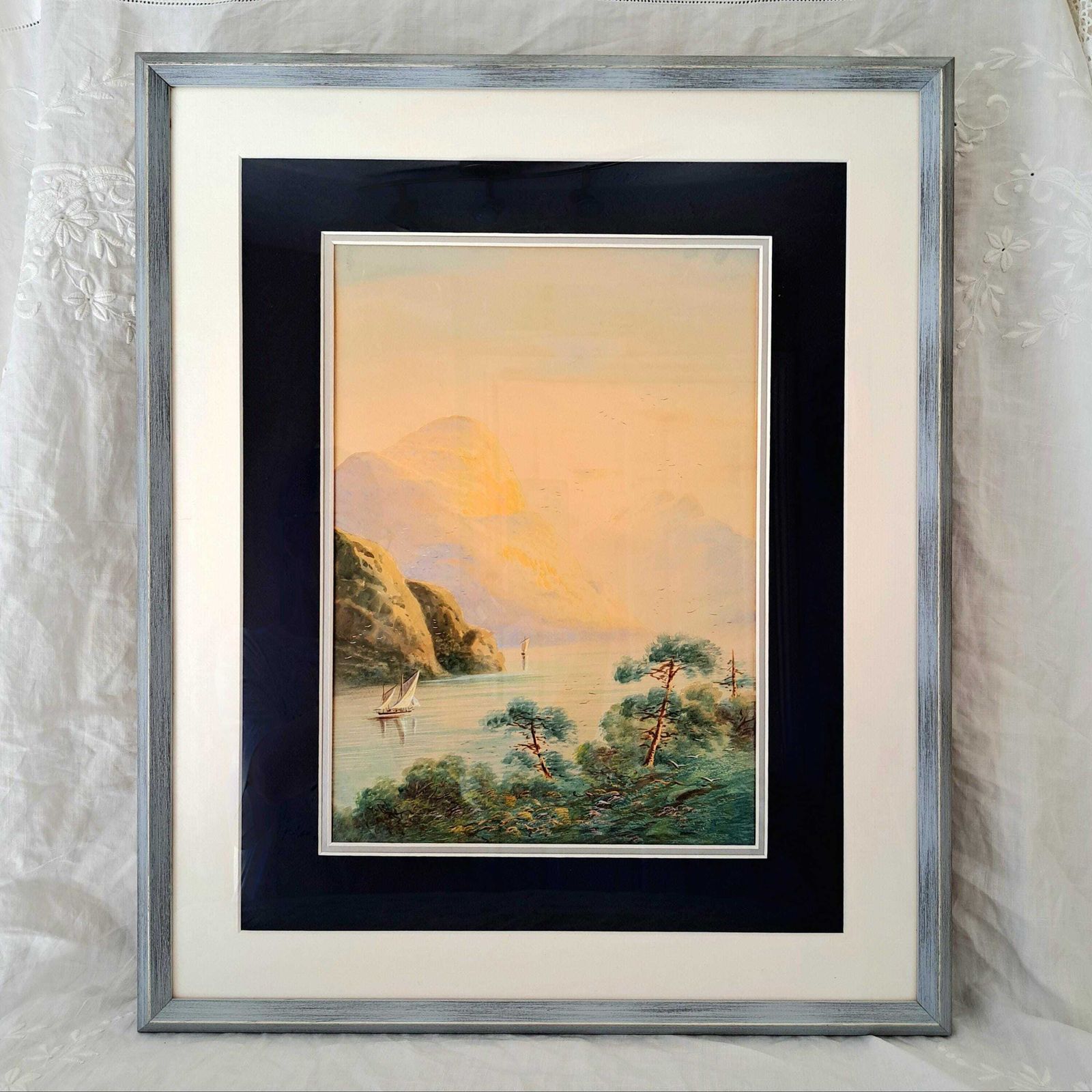 Antique 19th C Watercolour | Italian Lake Landscape | Att. Charles Rowbotham |  Framed photo vinterior