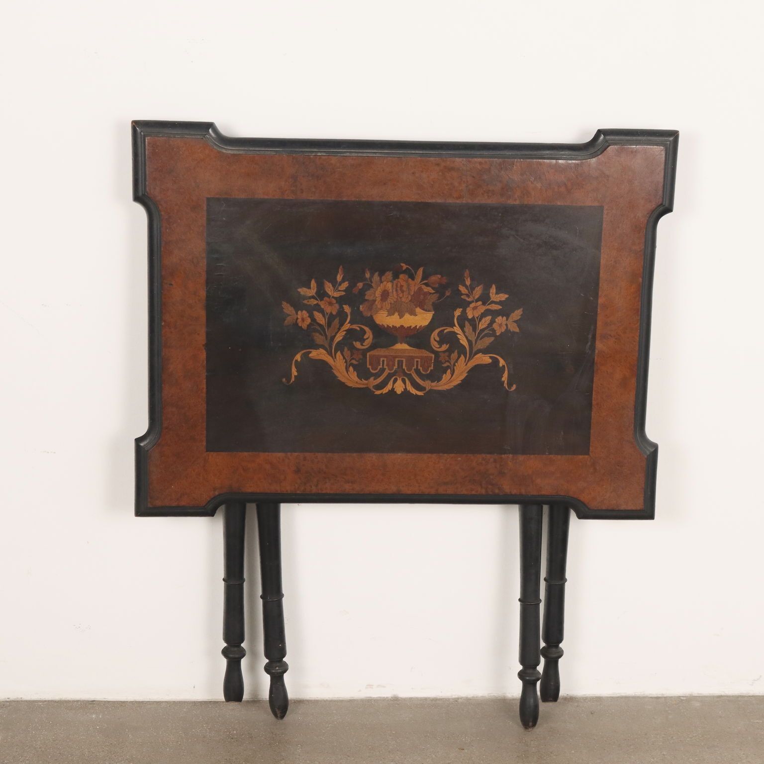 photo furniture Antique Side Table Ebonized Wood Inlays Italy XIX Century