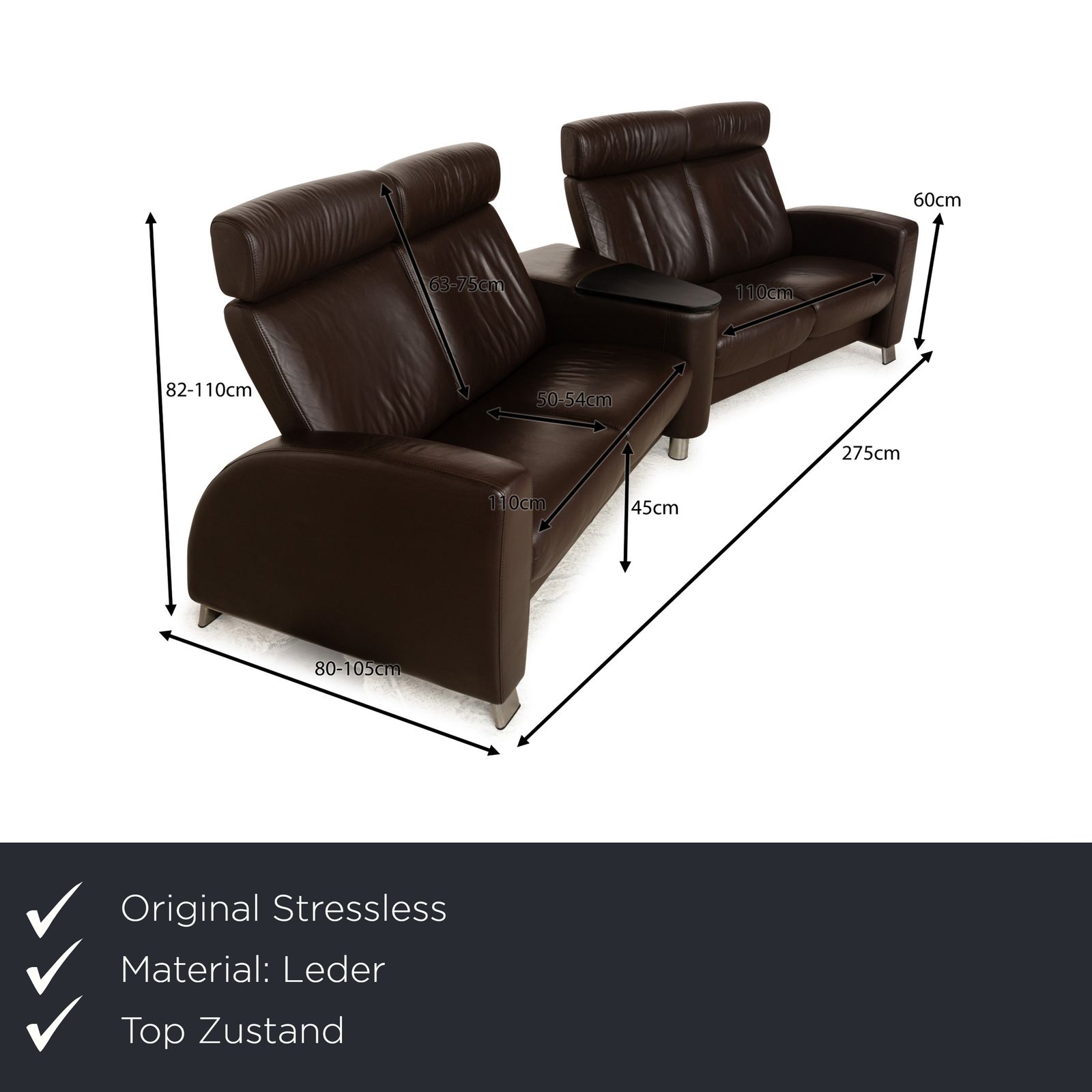 Canapé 4 places Stressless Arion en cuir brun foncé, fonction manuelle photo furniture