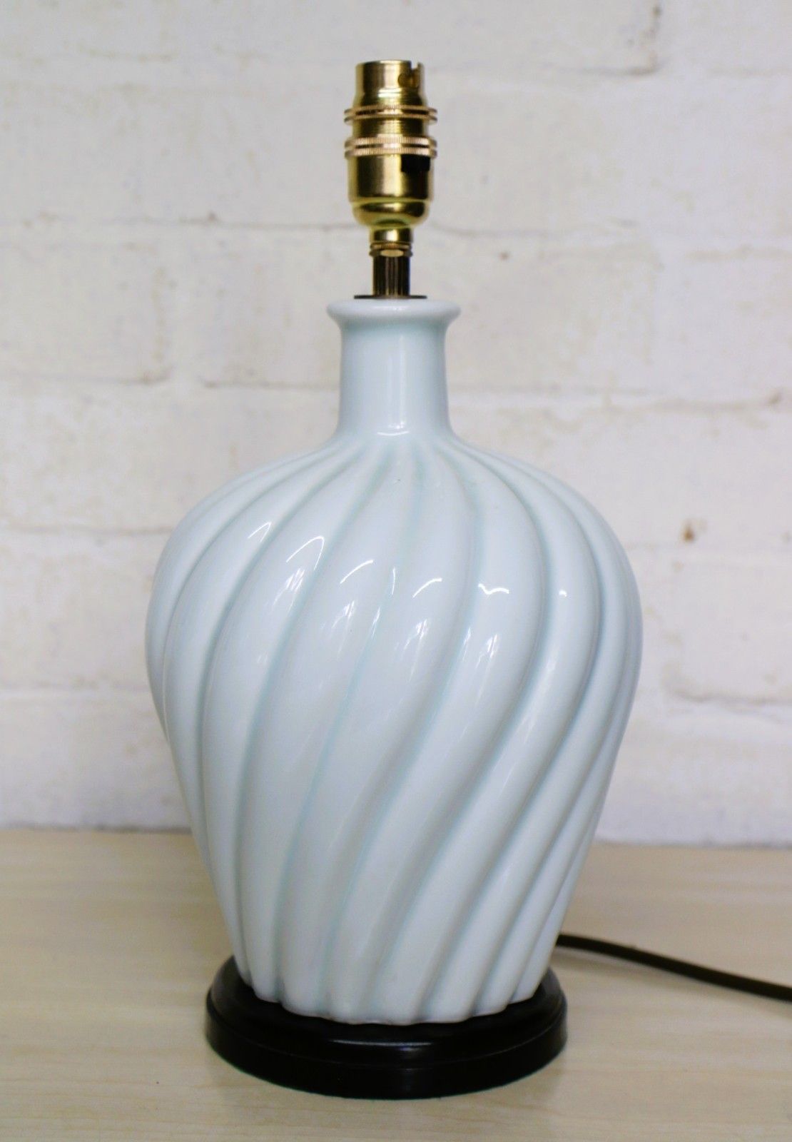 Vintage Table Lamp Carlos Remes Asian Swirled Pale Celadon Green Ceramic Lamp