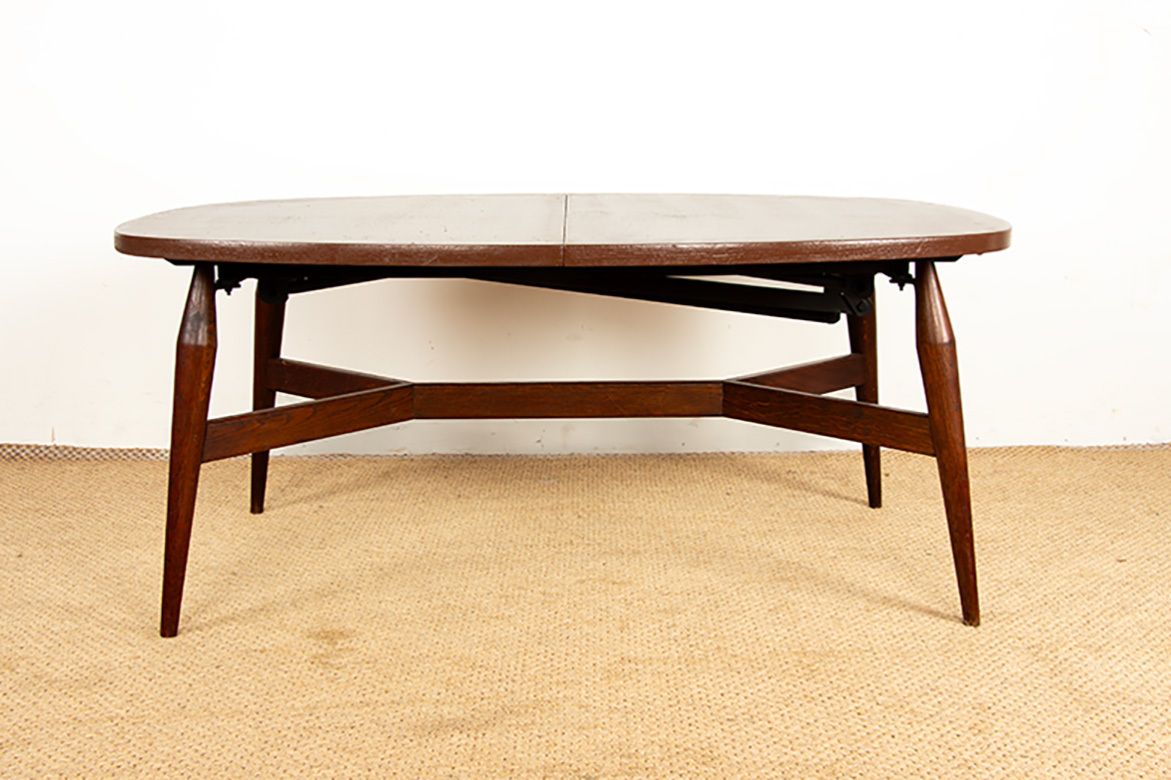 Table danoise haute et basse en teck et bois laqué brun, modèle Smørrebrød, 1960. photo furniture