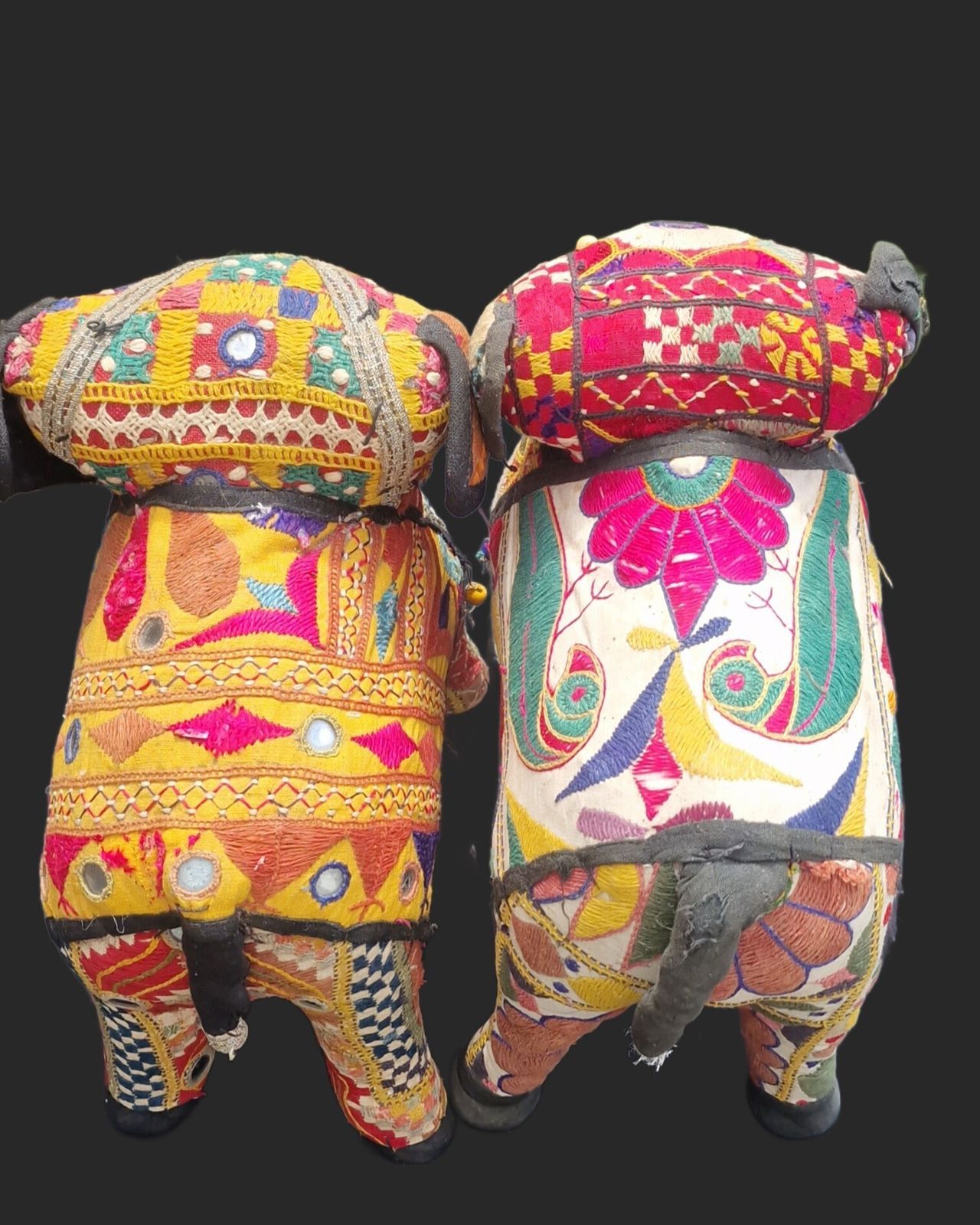Vintage Rajasthani Embroidered Elephant Pair Handcrafted Textile Sculptures From India photo furniture