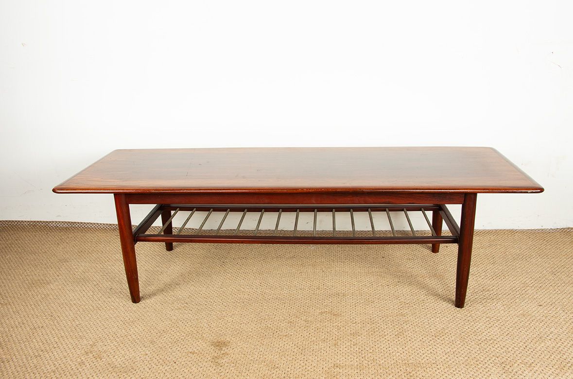 Rosewood And Metal Tube Coffee Table, On Two Levels, Denmark 1960s. photo furniture