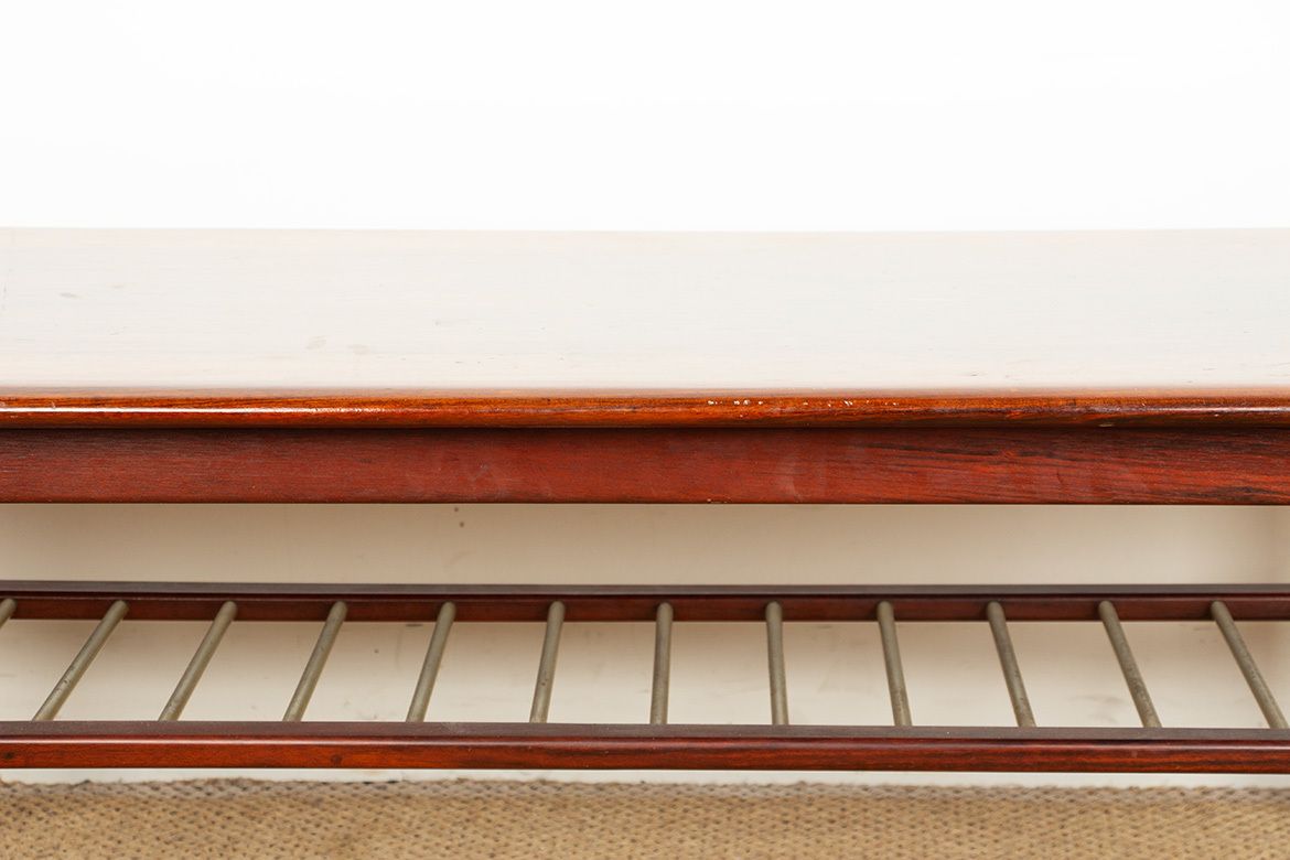Rosewood And Metal Tube Coffee Table, On Two Levels, Denmark 1960s. photo Furniture