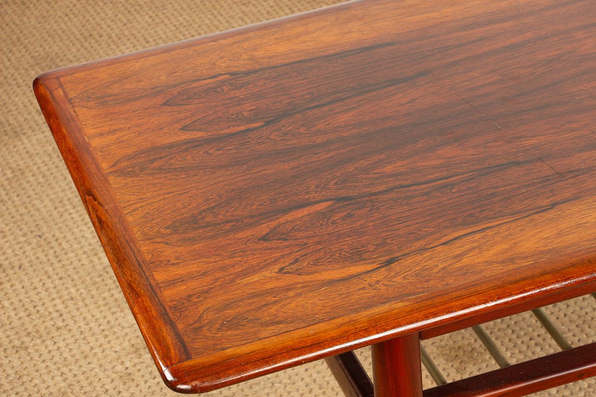 Rosewood And Metal Tube Coffee Table, On Two Levels, Denmark 1960s. photo vinterior