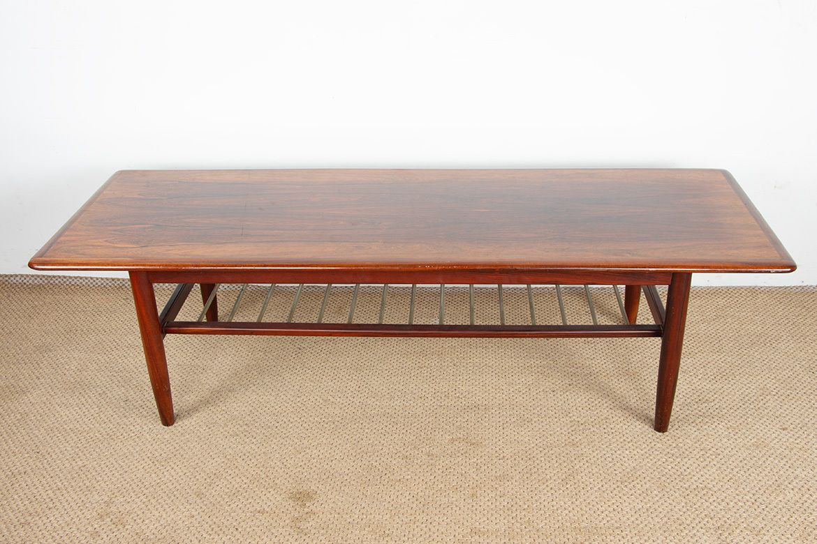 photo for sale Rosewood And Metal Tube Coffee Table, On Two Levels, Denmark 1960s.