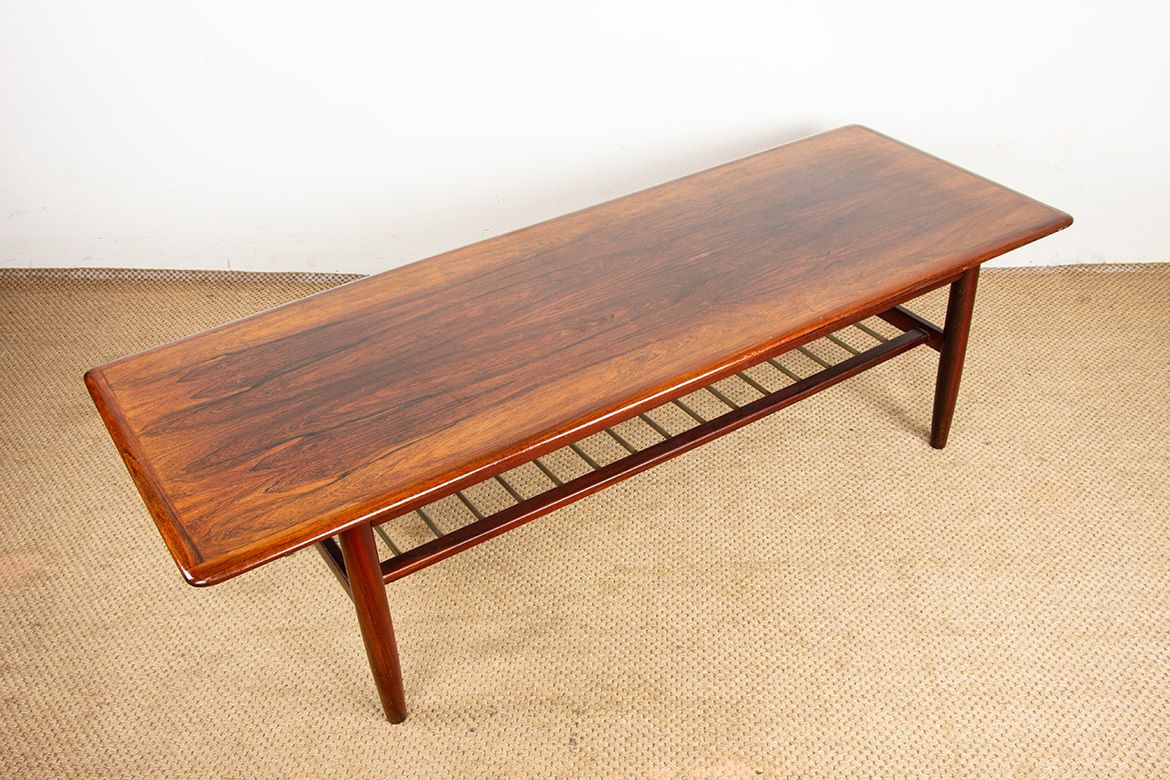 Furniture Rosewood And Metal Tube Coffee Table, On Two Levels, Denmark 1960s. photo
