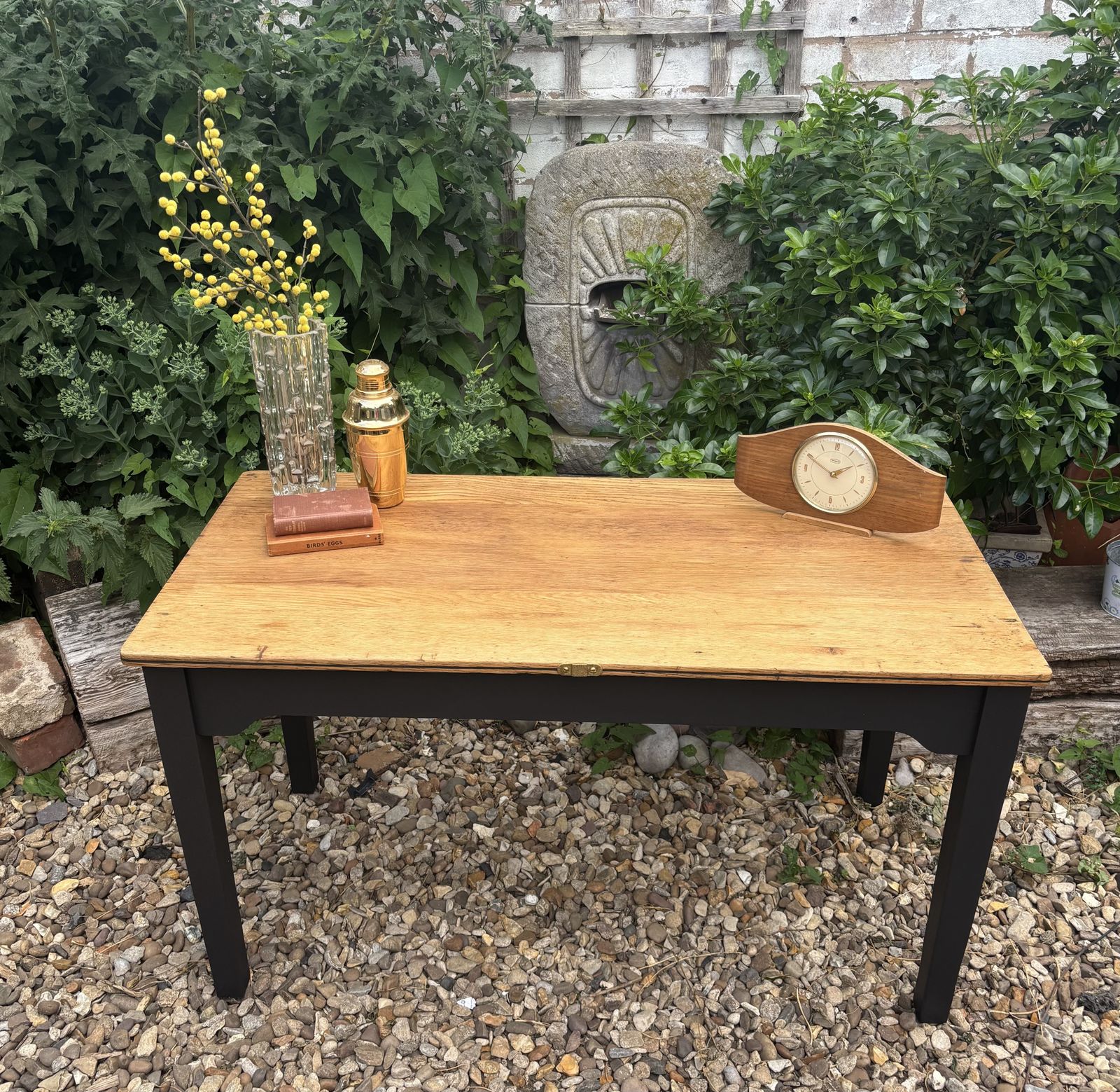 Vintage Oak School Table Restyled Waxed With Matt Black Legs