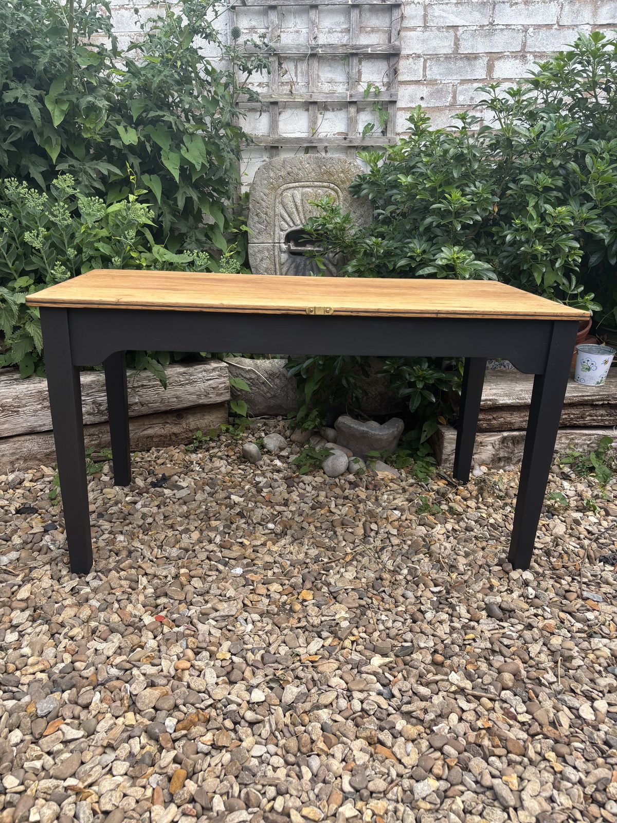 photo furniture Vintage Oak School Table Restyled Waxed With Matt Black Legs