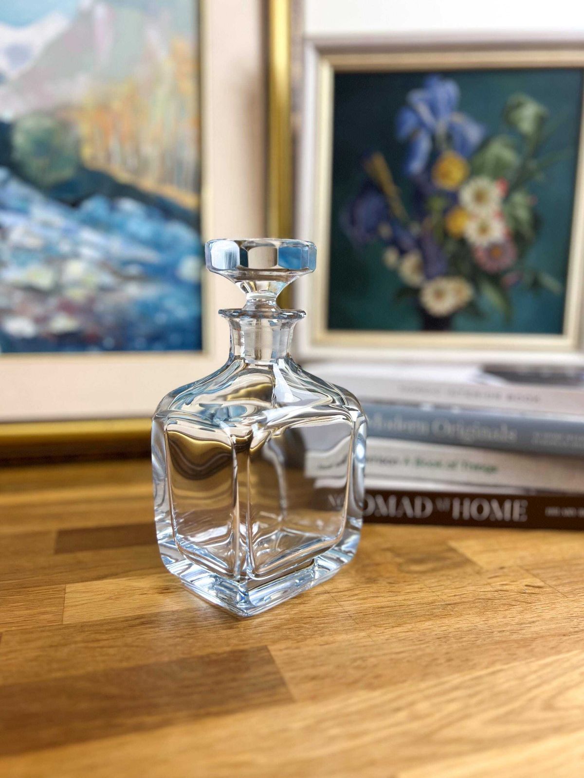 photo for sale Strombergshyttan Crystal Decanter   Ice Blue Swedish Liquor Decanter   Signed Mid Century Luxurious Decanter