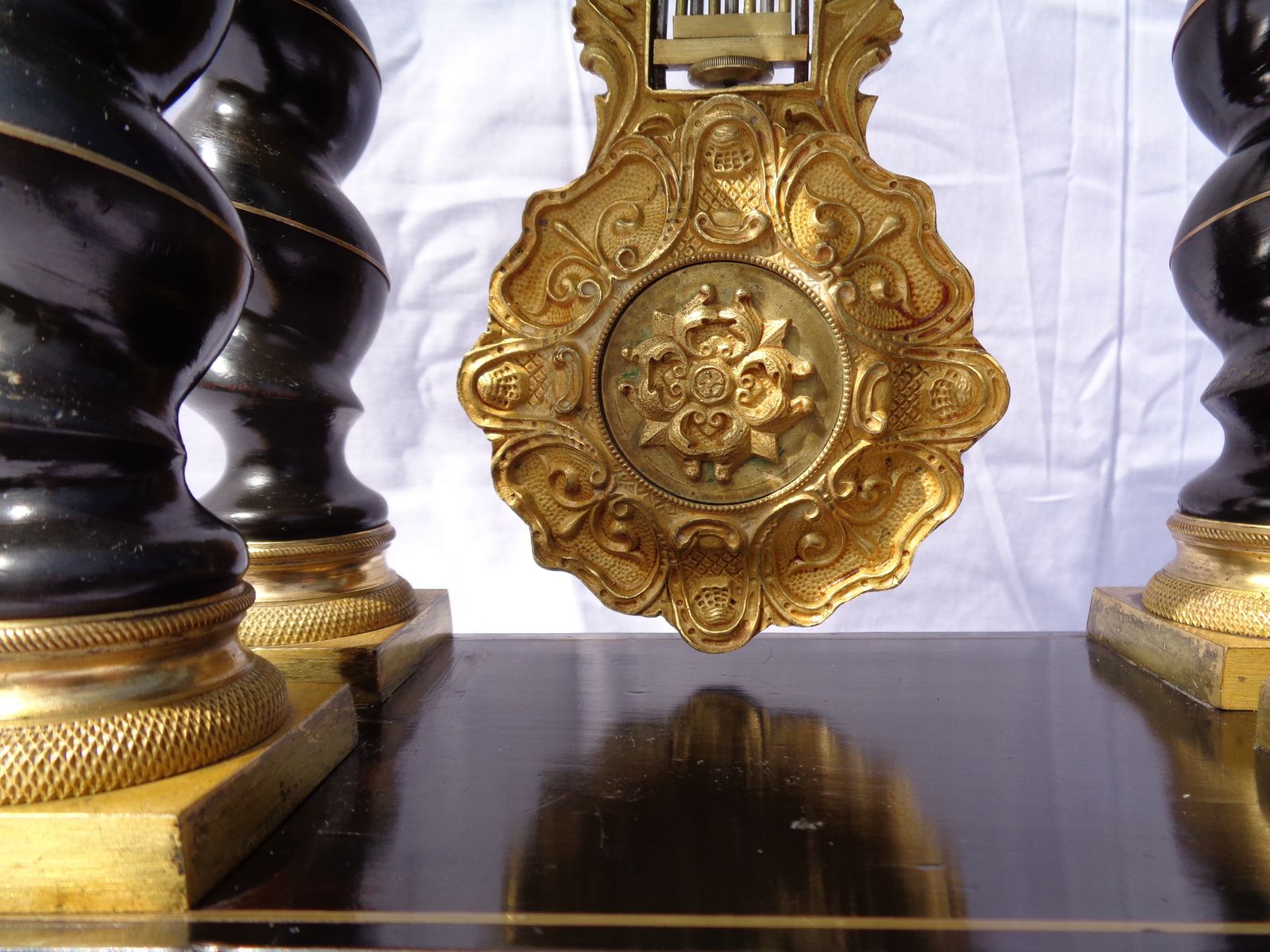 Antique Vincenti French Barley Twist Ebonised Portico Clock Brass Inlayed photo Home Decor