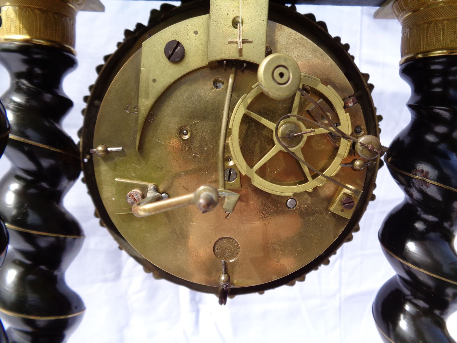 Antique Vincenti French Barley Twist Ebonised Portico Clock Brass Inlayed photo buy