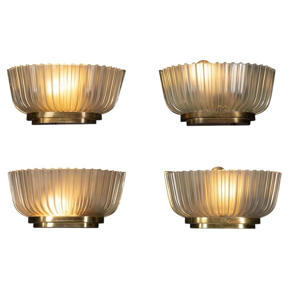 20thc Set Of Four Murano Opaque Glass Wall Sconces, Archimede Seguso C.1940