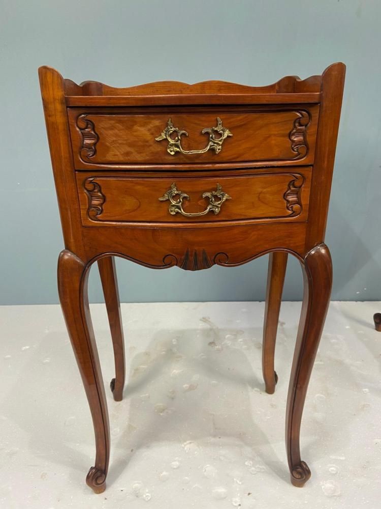 Pair French Walnut Nightstands Bedside Chests photo furniture