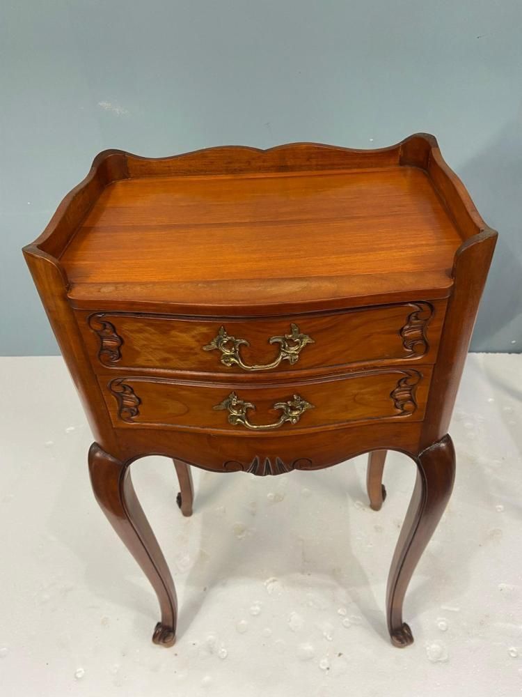 Pair French Walnut Nightstands Bedside Chests photo for sale
