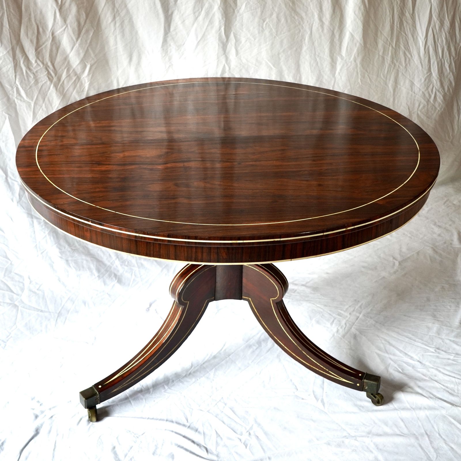 Fine Regency Rosewood And Ivory Inlaid Circular Tilt Top Centre Table photo for sale