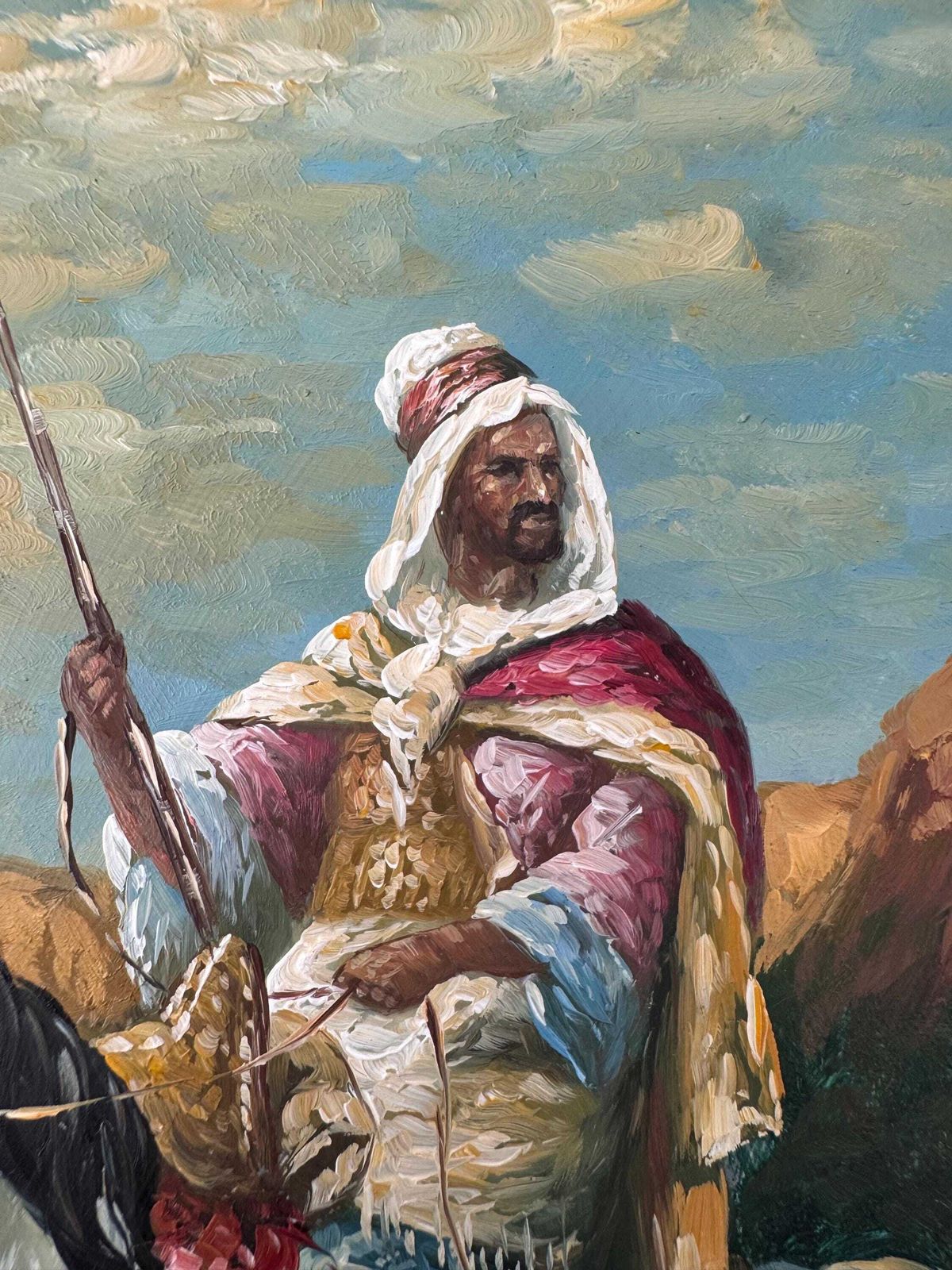 Arab On A Horse Oil Painting, Wall Decor, Original Oil Painting, Arabian Painting photo Art