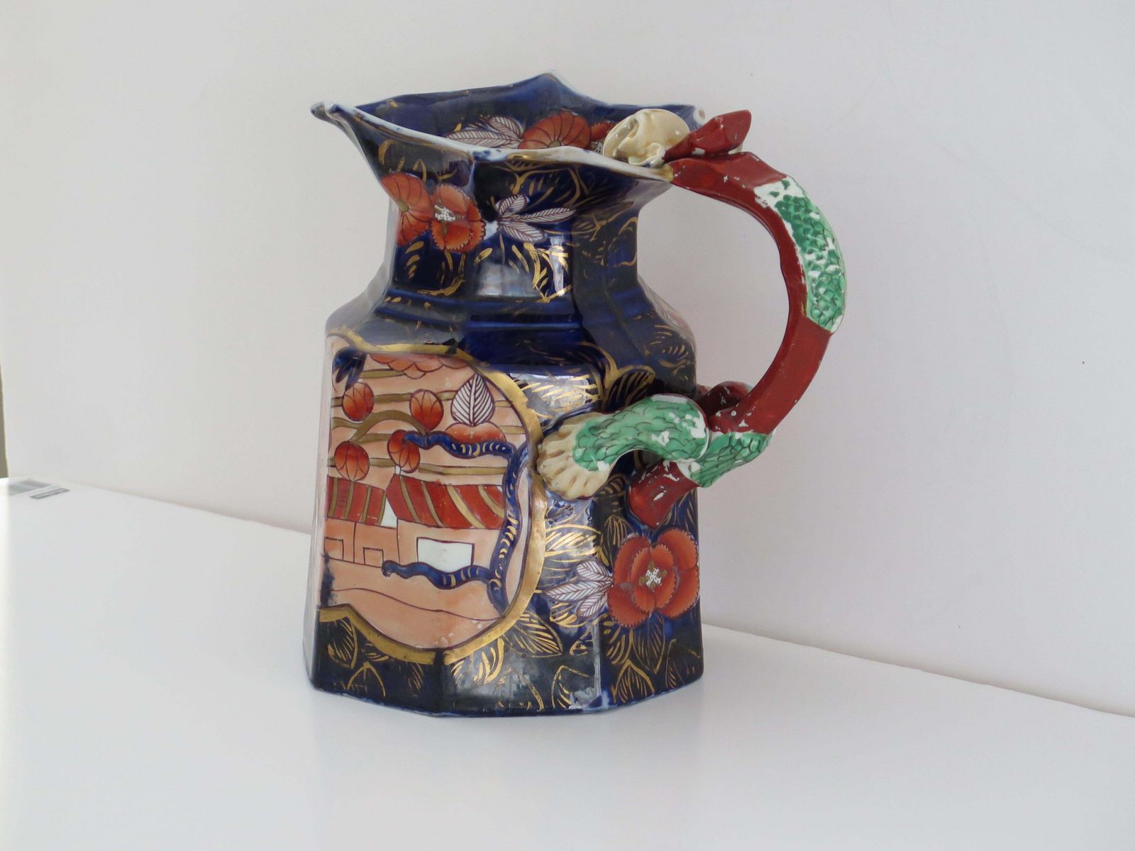 Georgian Masons Ironstone Large Jug Or Pitcher In School House Pattern, Ca 1818 photo for sale