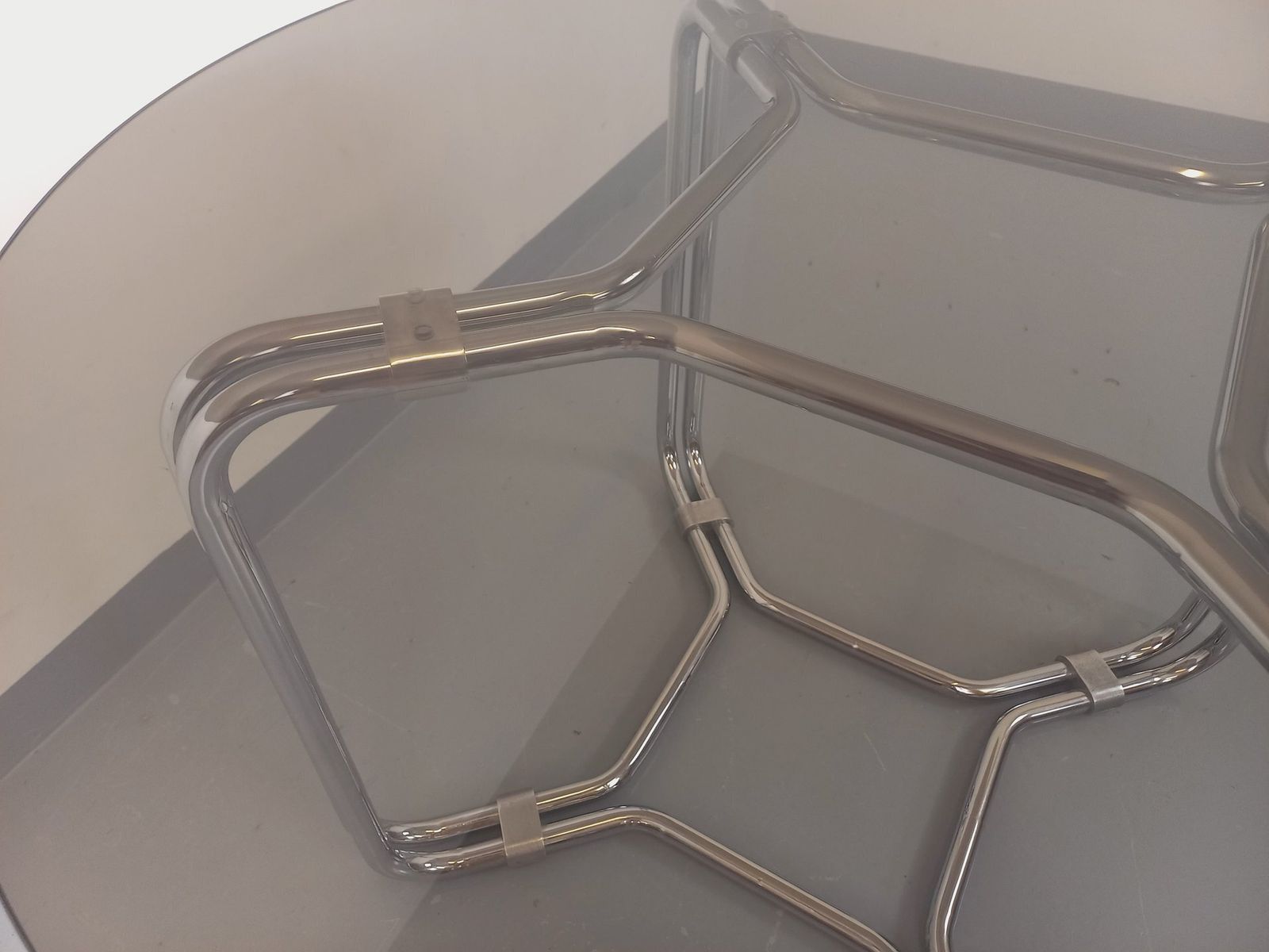 Space Age Round Table In Smoked Glass And Chrome Metal photo buy