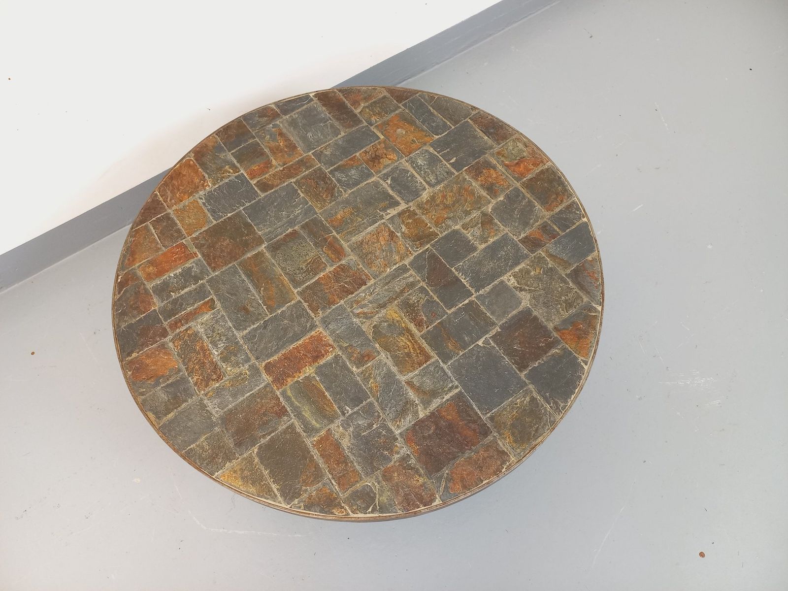 Brutalist Round Coffee Table In Metal And Slate photo vintage
