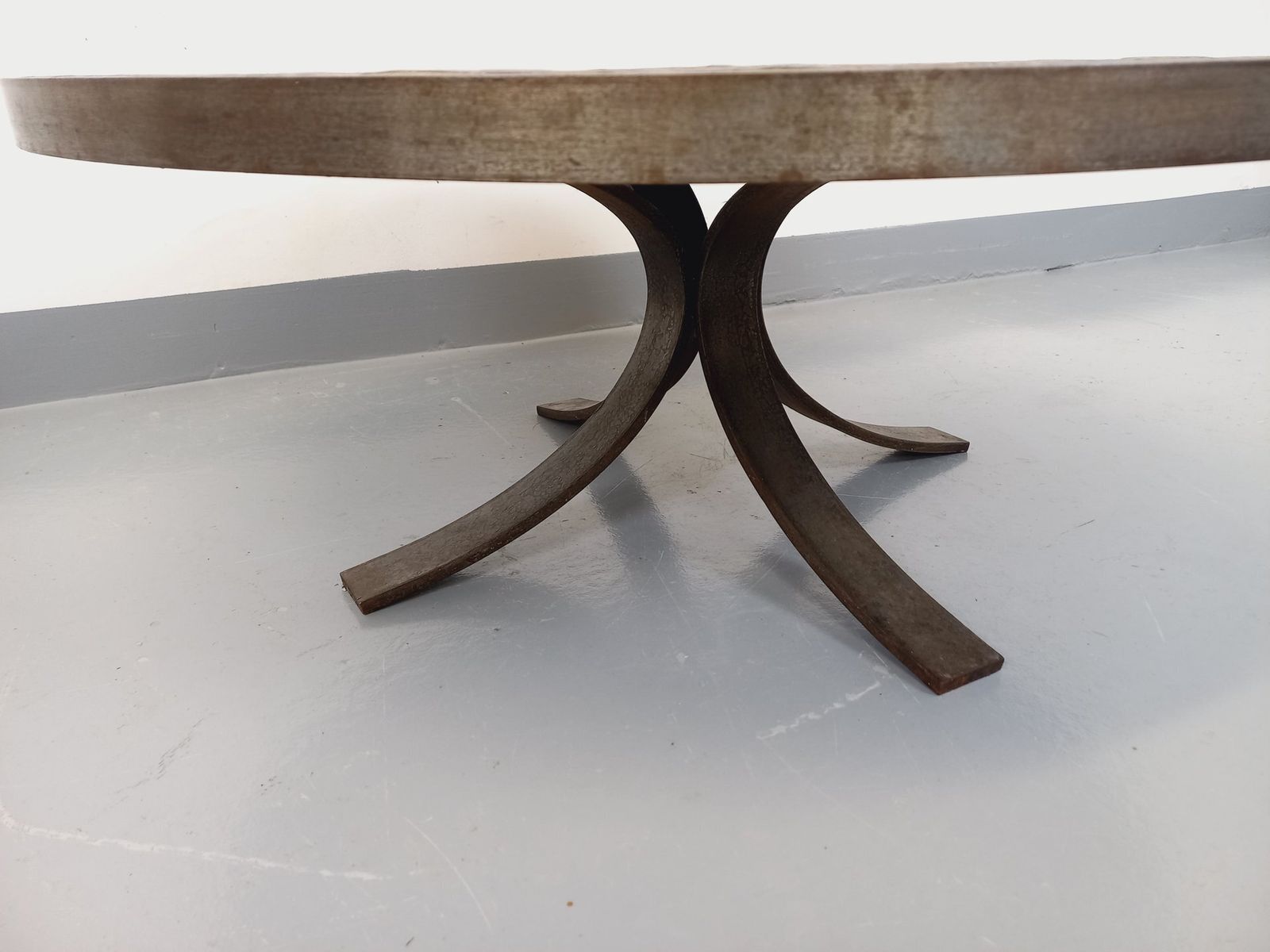 Furniture Brutalist Round Coffee Table In Metal And Slate photo