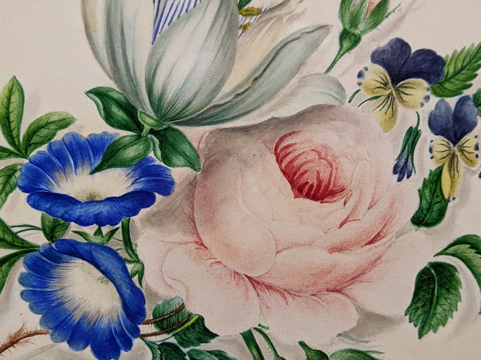 Antique Watercolour Painting Rose Blossom Maple Frame photo for sale
