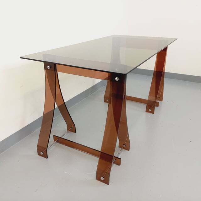 photo vintage Marcello Gacita And Pierre Tiberi Desk In Smoked Glass And Plexiglass