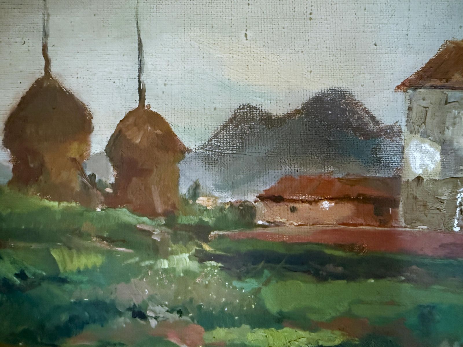 Joan Asensio Marine Catalan Farmhouse With Haystacks Oil On Canvas Painting Spanish Landscape C.1940 photo 900.0
