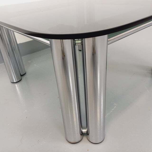 Space Age Italian Square Coffee Table In Smoked Glass And Chrome Metal photo vinterior