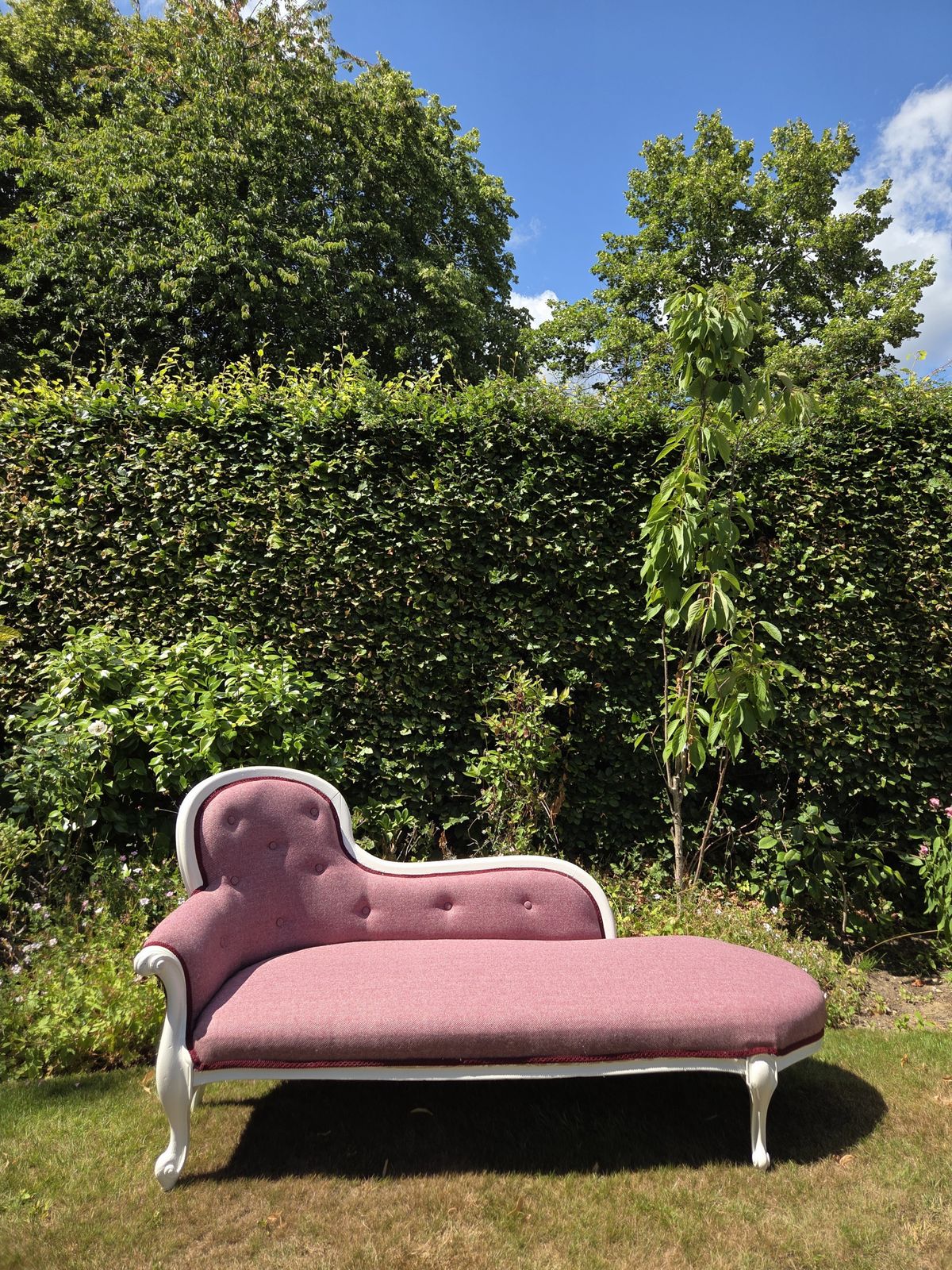 Cream Painted Chaise Longue With Herringbone Tweed Upholstery photo Furniture