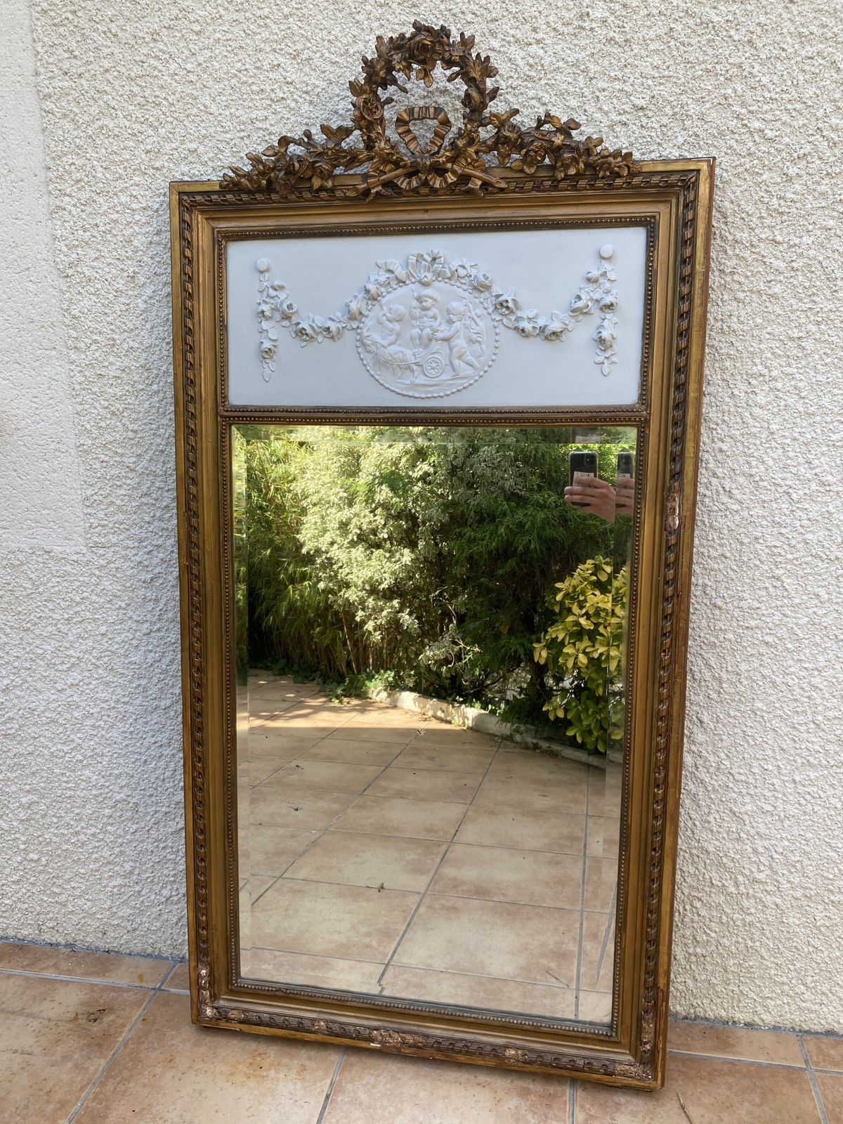 Louis XVI Style Mirror In Gilded Wood With Gold Leaf, 74x150cm