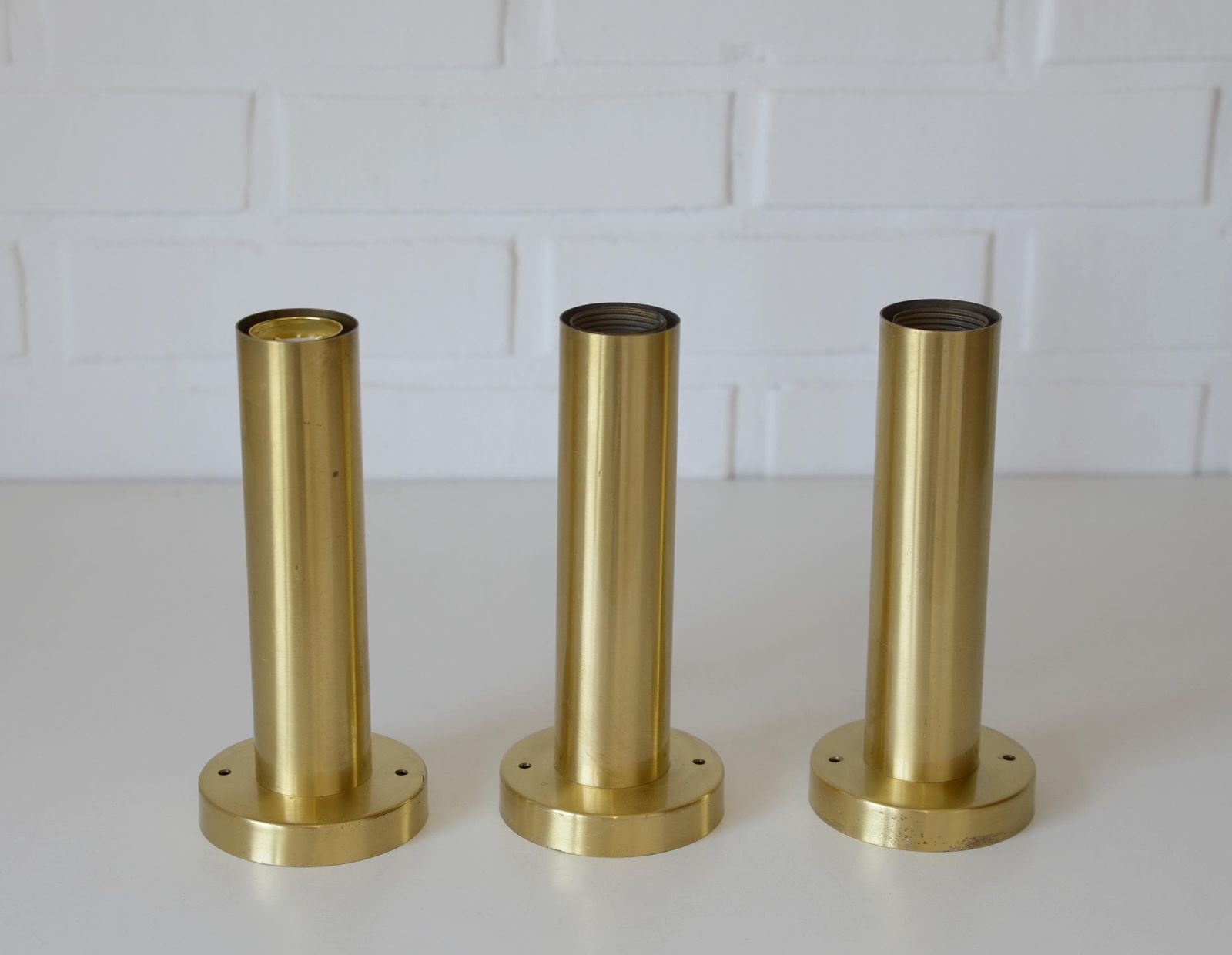 Set Of 3 Vintage Brass Sconces / Minimalist Style Ceiling Lights / Mid Century Modern Flush Mount Lighting 1980's / Home Bar Tube Lamps photo vintage