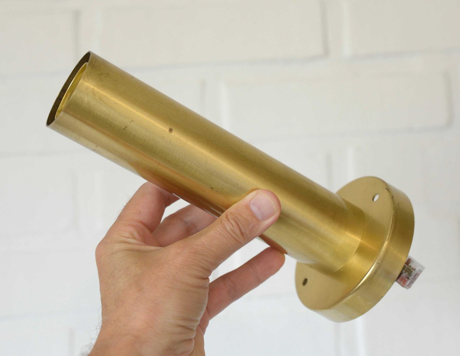 photo for sale Set Of 3 Vintage Brass Sconces / Minimalist Style Ceiling Lights / Mid Century Modern Flush Mount Lighting 1980's / Home Bar Tube Lamps