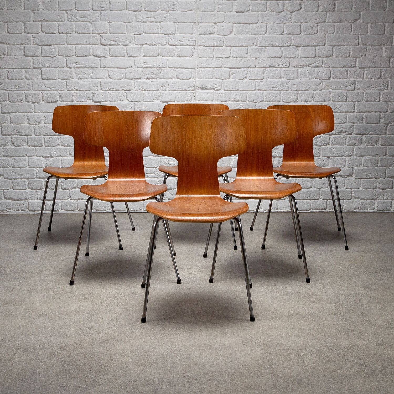 Set Of 6 Model 3103 Mid Century Hammer Chairs By Arne Jacobsen, Denmark