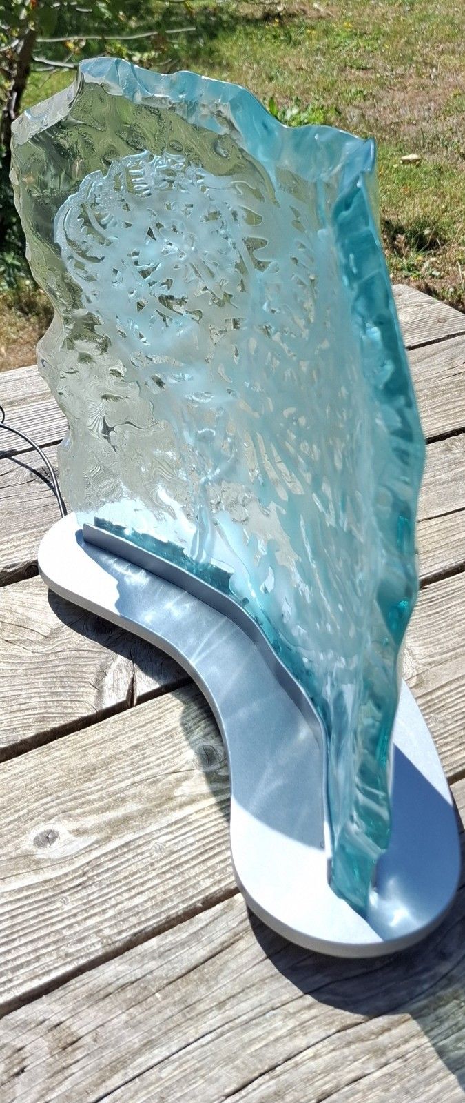 Contemporary Curved Illuminated Glass Lamp Light Sculpture Steel Base Tim Carter Unique photo vinterior