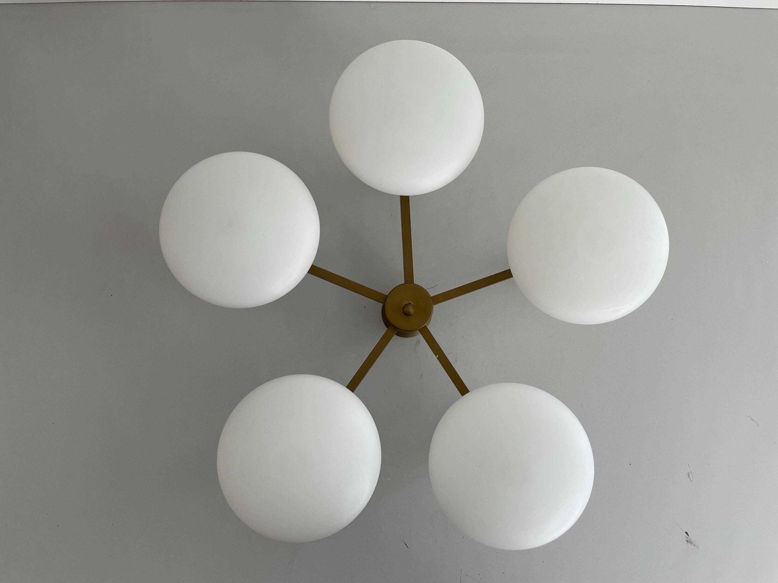 5 Ball Glass And Metal Body Atomic Flush Mount Light, 1960s, Germany photo for sale