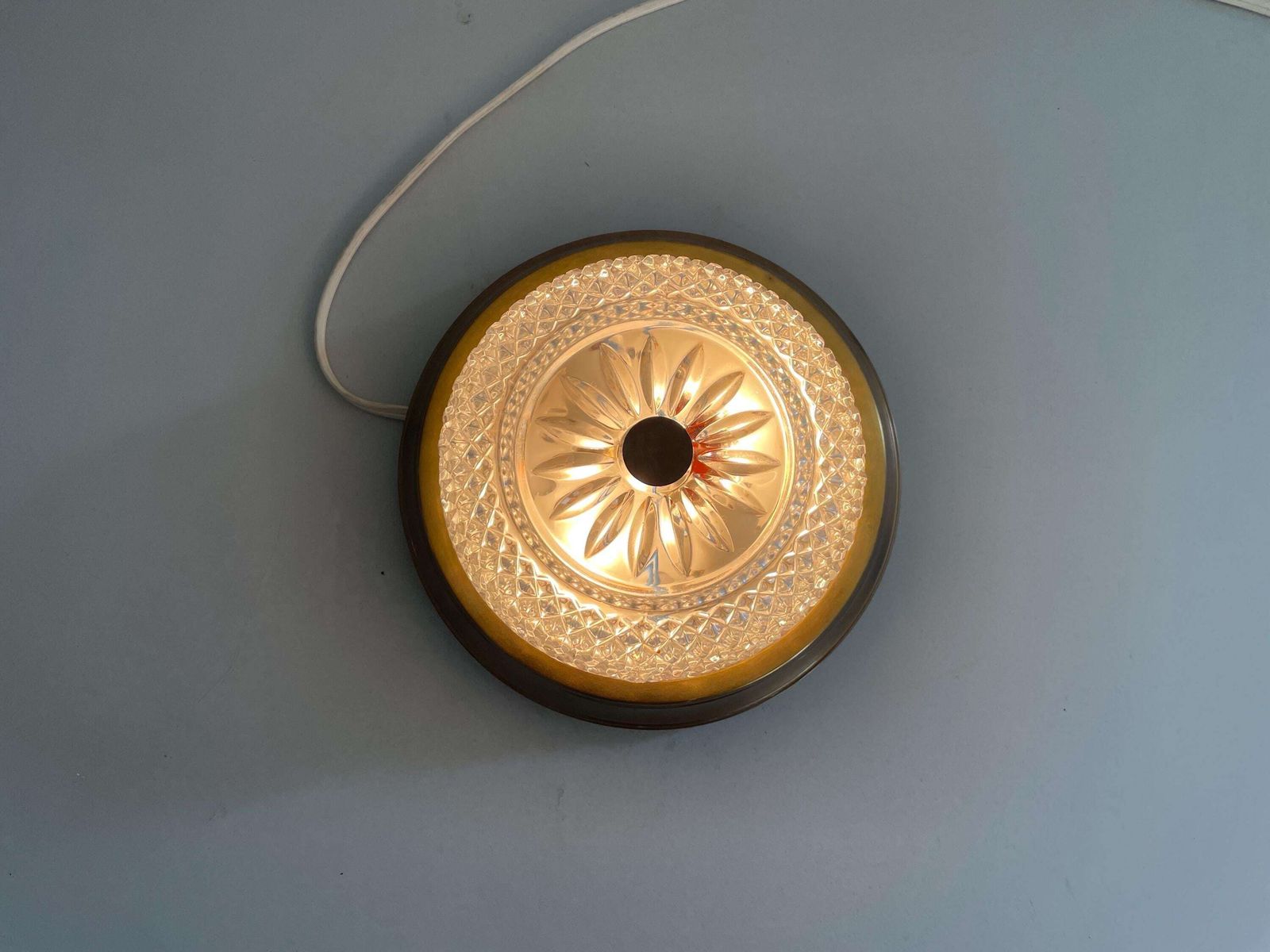 Mid Century Modern Glass And Brass Body Small Flush Mount Light, 1960s, Germany photo furniture